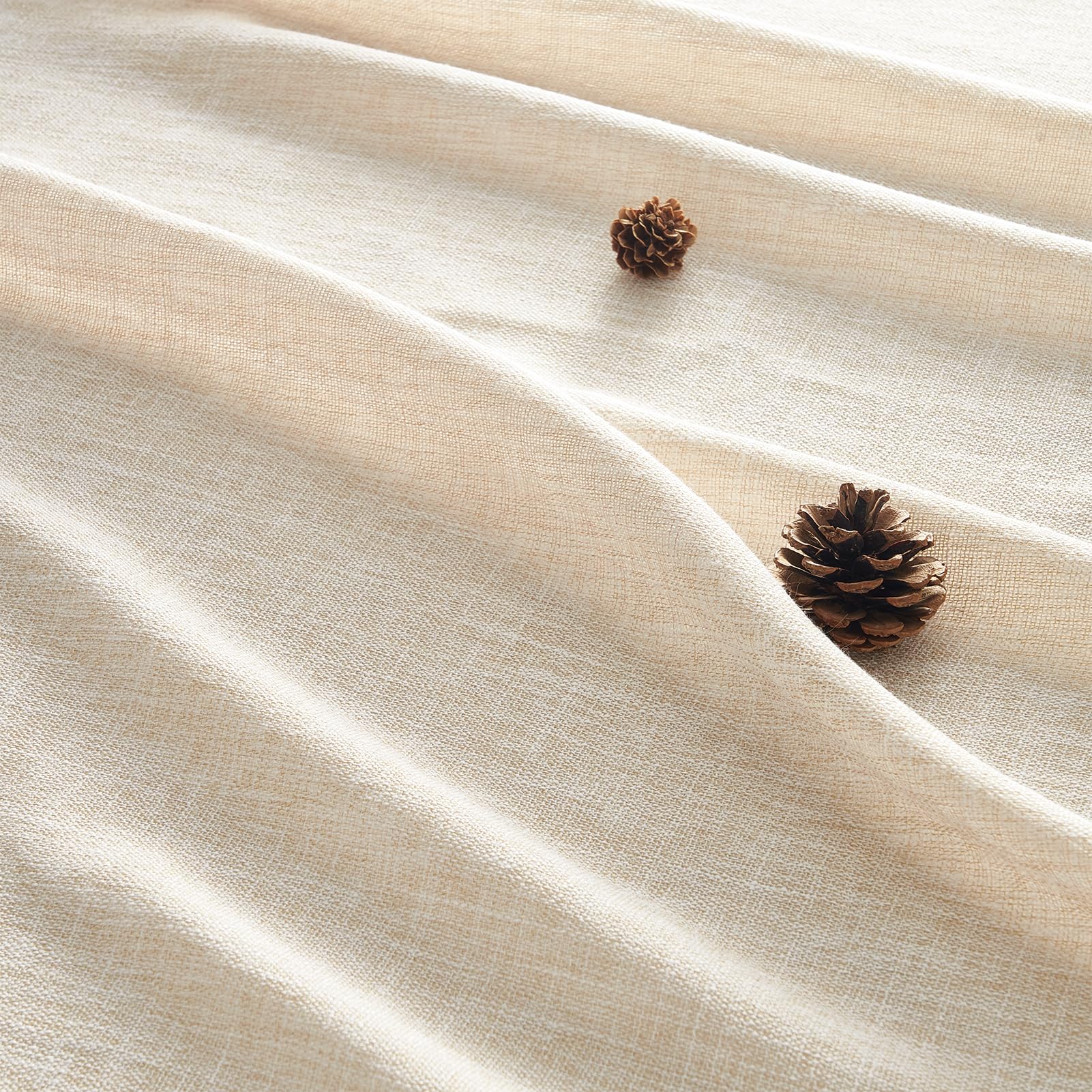 Topfinel 1er Set Leinenoptik Vorhänge Gardinen mit Ösen Halbtransparent Wohnzimmer, Beige Boho Leinen Vorhang H 240 x B 300 cm, Weich und Dünn Leinenvorhang Linen Curtains für Schlafzimmer Lounge