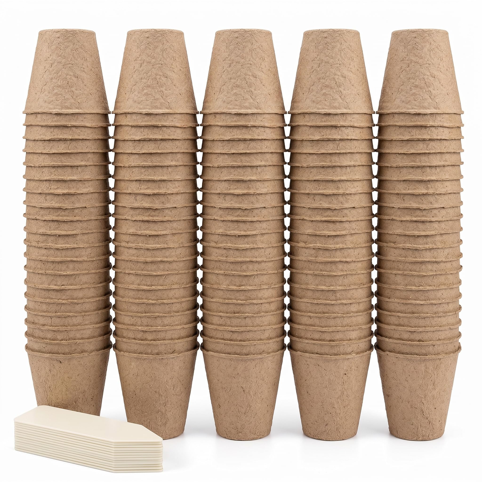 XIEMOMO 100 Pcs 6 cm Starter Pots, Biodegradable Seed Starter Pots with 100 Plant Labels, Small Nursery Pots for Seedlings, Plant Pots with Drainage Holes, Seed Starting Pots