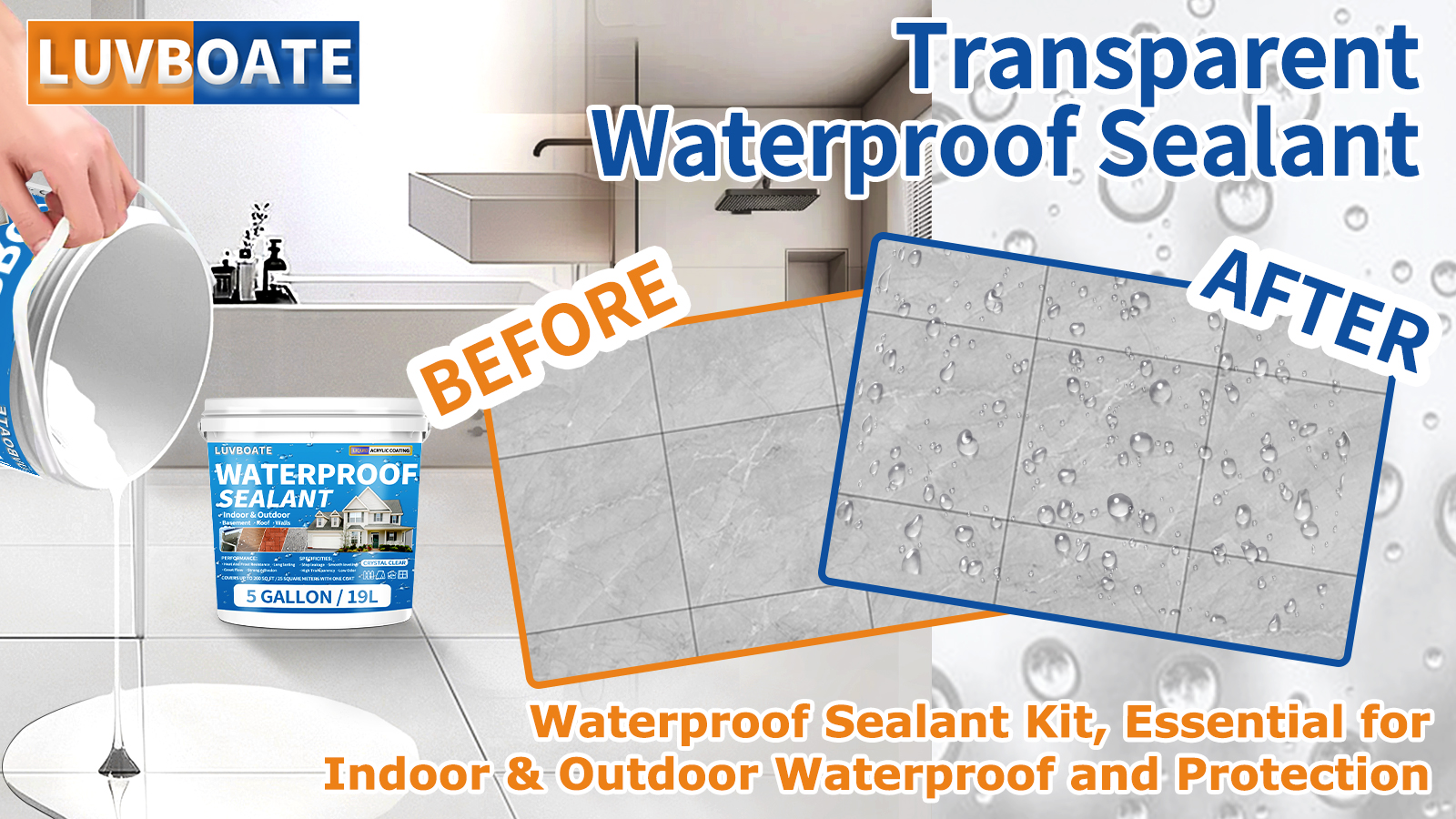 Image of Liquid Waterproof Sealant 5 Gallon Clear, Transparent Waterproof Coating | Water-Based Invisible Repairing Leak Agent Roofs, Walls, Garden, Bathroom, Kitchen, Terraces Indoor & Outdoor