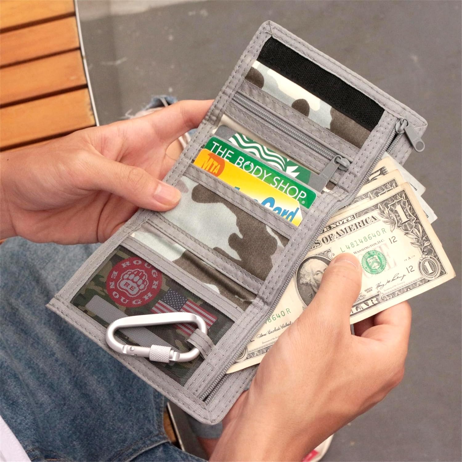 Rough Enough Kids Wallet for Boys Teen with Neck Lanyard Keychain Blue Camo Canvas