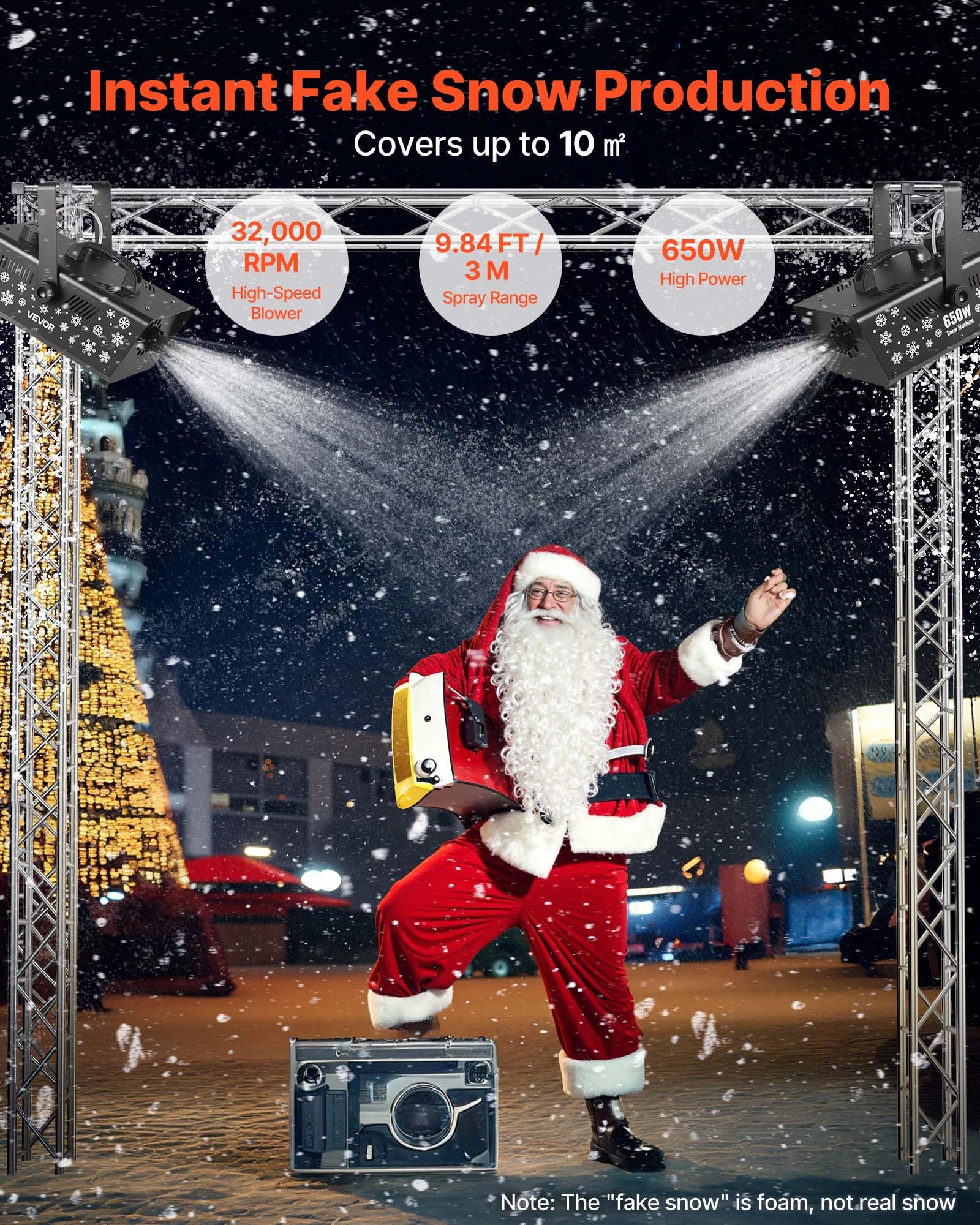 VEVOR Machine à Neige, 650 W, Machine à Flocons de Neige Artificielle Portative Suspendue, avec Poignée Portable, pour DJ, Fêtes de Noël, Effet de Scène, Décoration de Mariage, Extérieur et Intérieur