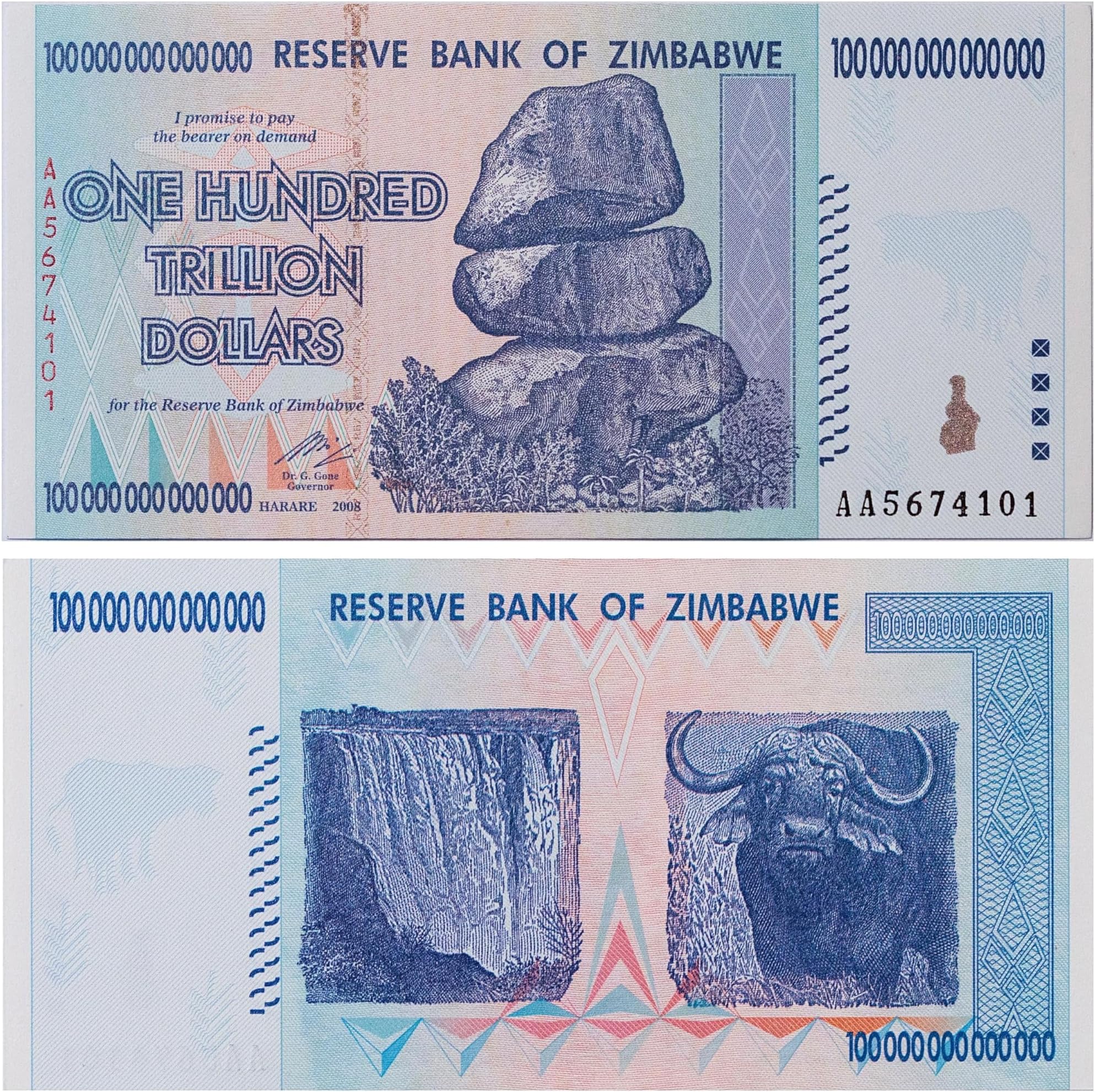 Zimbabwe - 100 Trillion Dollars Collectible Banknote - Uncirculated (2008-AA) P-91