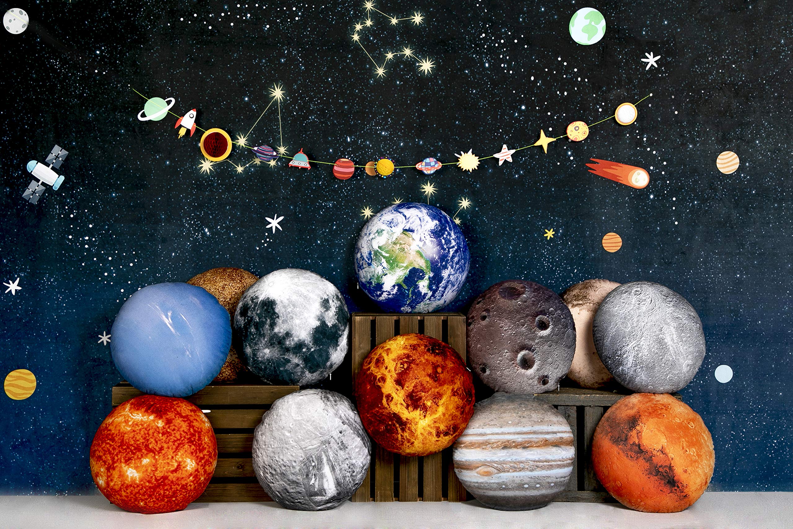 11 Piece Set Space Decor Planet Throw Pillow Covers Solar System Universe Planet Image Decorative Cushion Cover 15X15'' Round Pillow Case Kids Room Decoration Pillows Covers
