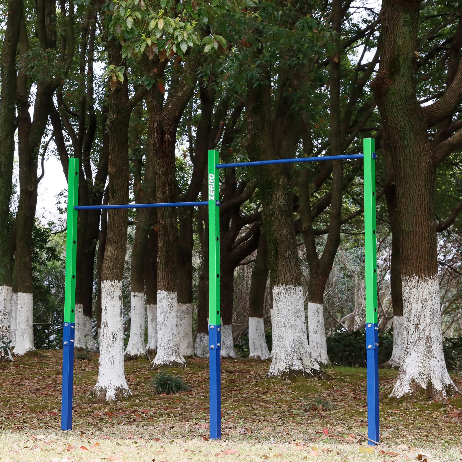 ZERRO Reckstange Outdoor Turnreck bis 150kg belastbar, Höhenverstellbar Doppelte Turnstange grün-blau