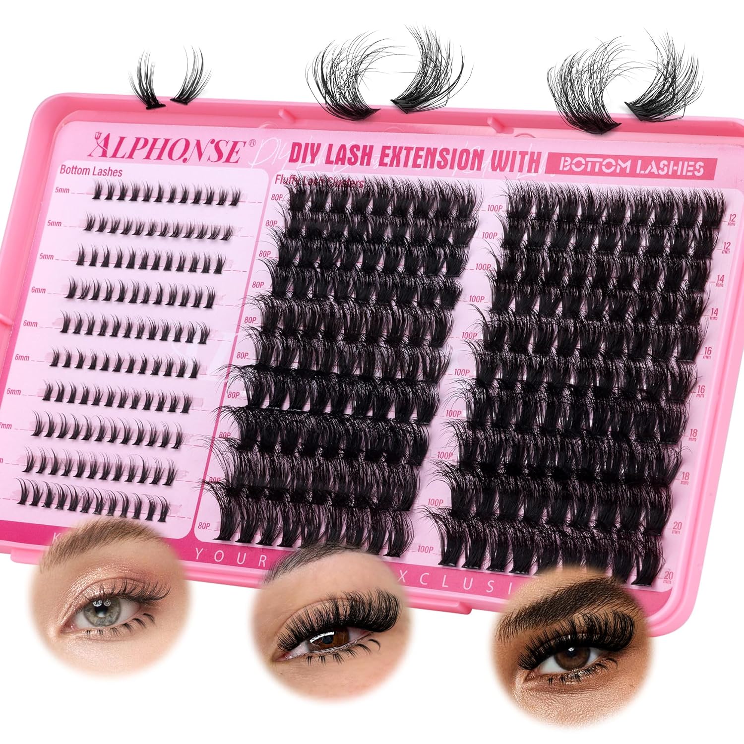 ALPHONSE Fluffier Lash Clusters with Bottom Lashes 12-20MM Cluster Eyelash Extensions Thick Volume Individual Lashes 320pcs DIY Lash Extension Clusters for Beginners (80D+100D) ALPHONSE Fluffier Lash Clusters with Bottom Lashes 12-20MM Cluster Eyelash Extensions Thick Volume Individual Lashes 320pcs DIY Lash Extension Clusters for Beginners (80D+100D)