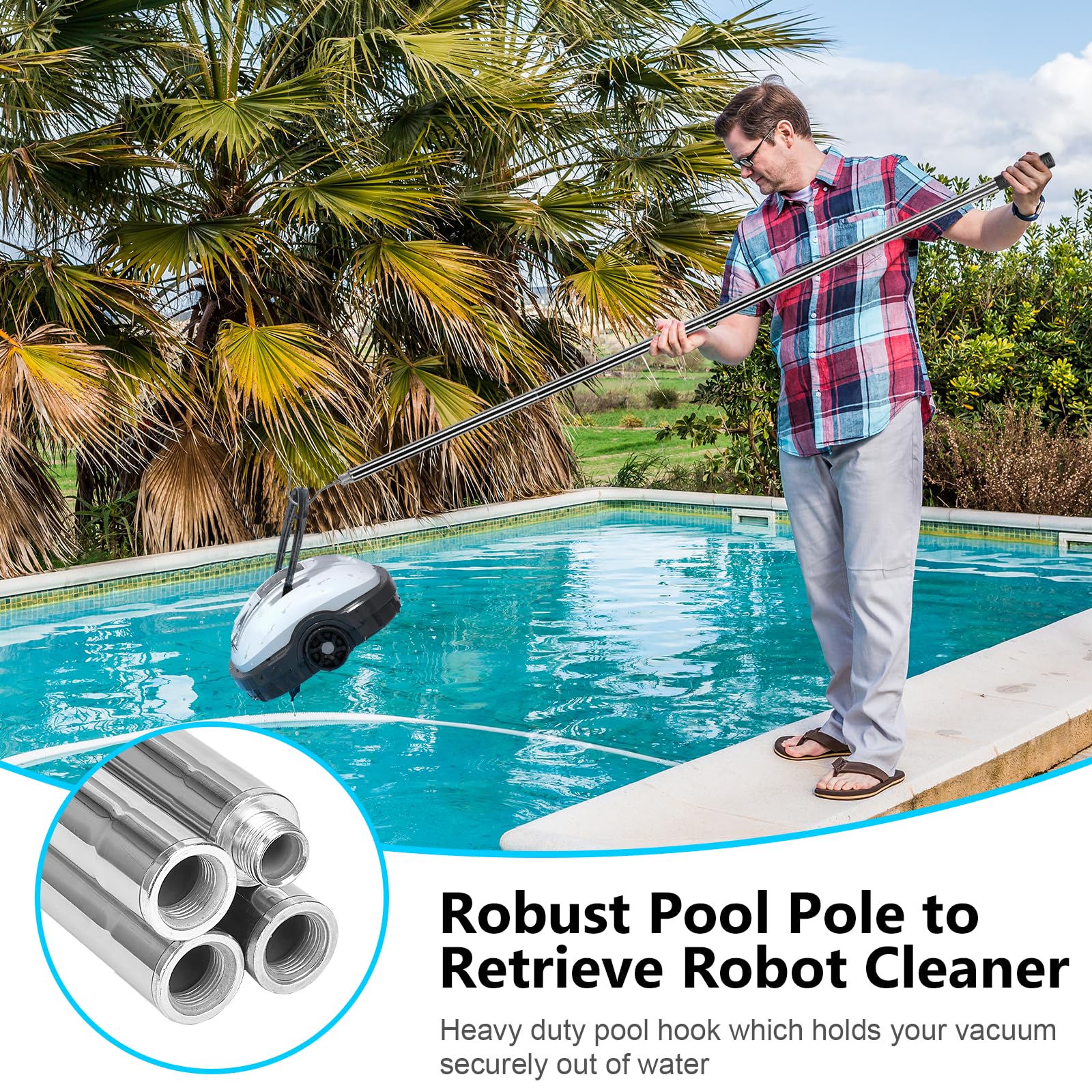 Crochet de piscine pour récupérer le robot nettoyeur de piscine télescopique réglable 4 sections 170 cm pour soulever le panier et la housse de préhension robot aspirateur de piscine robuste poignée