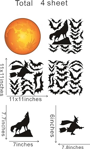 Miniatura 7 de Calcomanías de pared de murciélagos de luna y bruja, removibles para despegar y pegar, calcomanías de lobo, suministros para fiestas