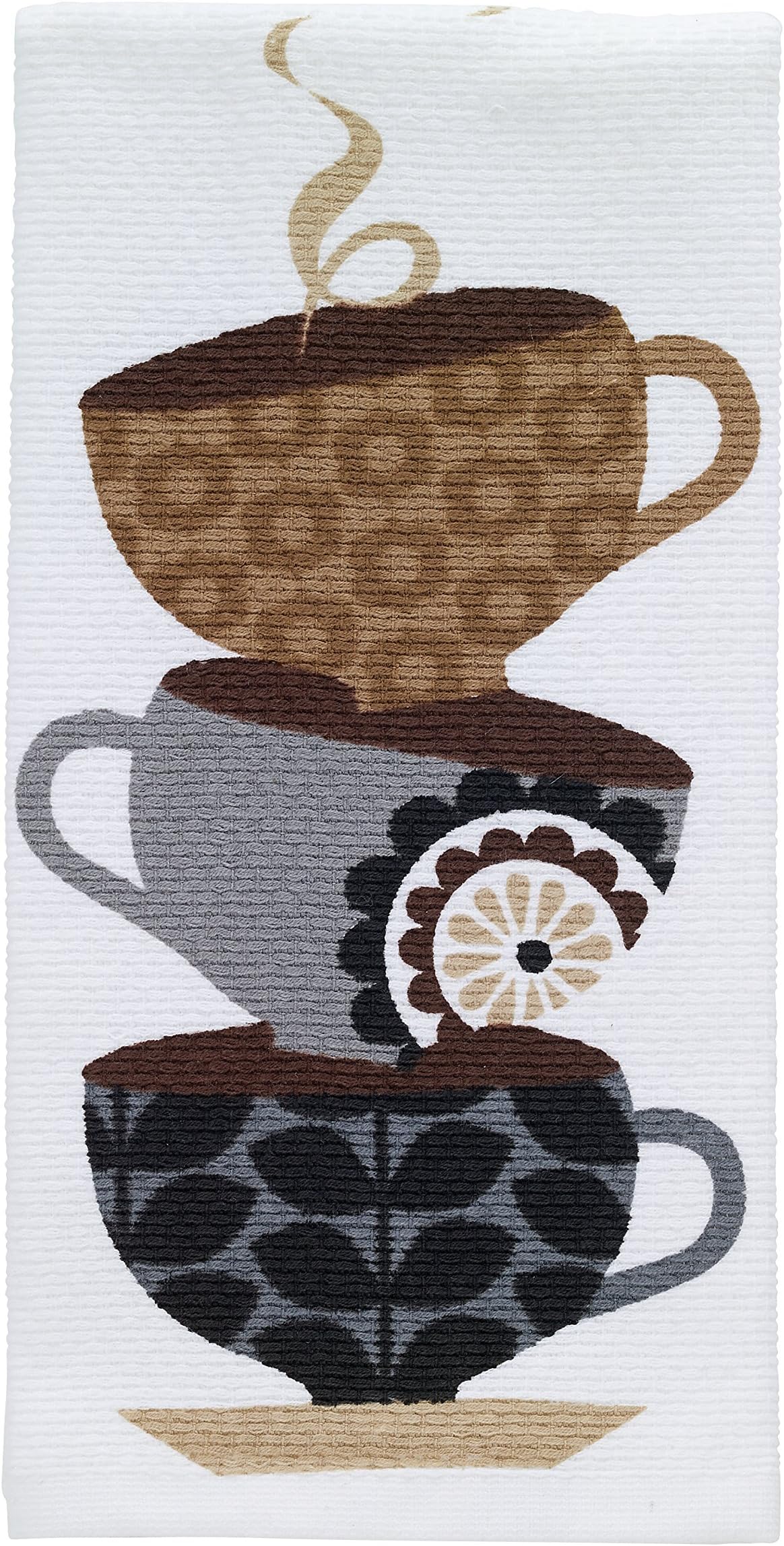 T-Fal Textiles Double Sided Print Woven Cotton Kitchen Dish Towel, 16" x 26", Coffee Cup Stack Print