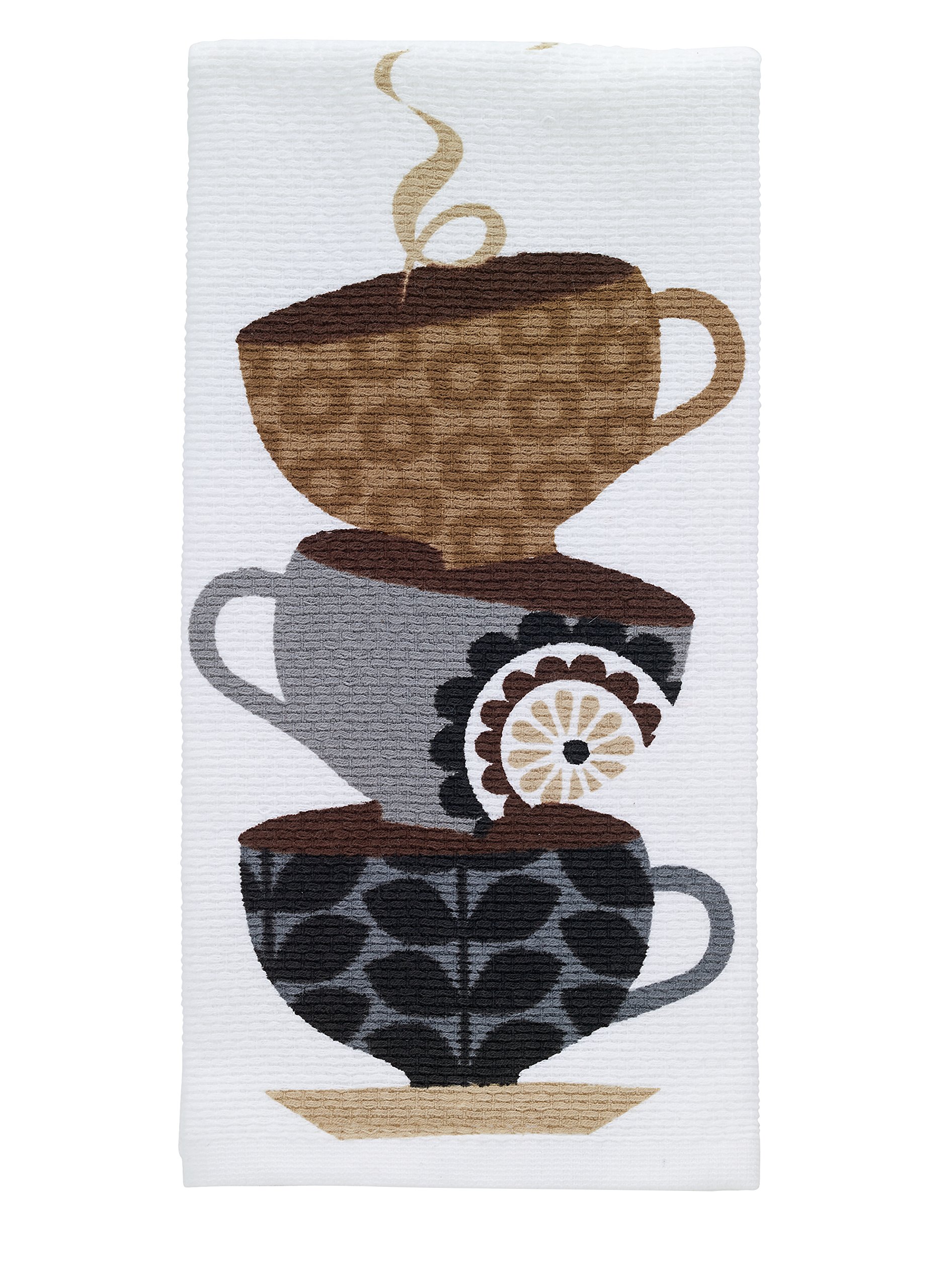 T-Fal Textiles Double Sided Print Woven Cotton Kitchen Dish Towel, 16" x 26", Coffee Cup Stack Print