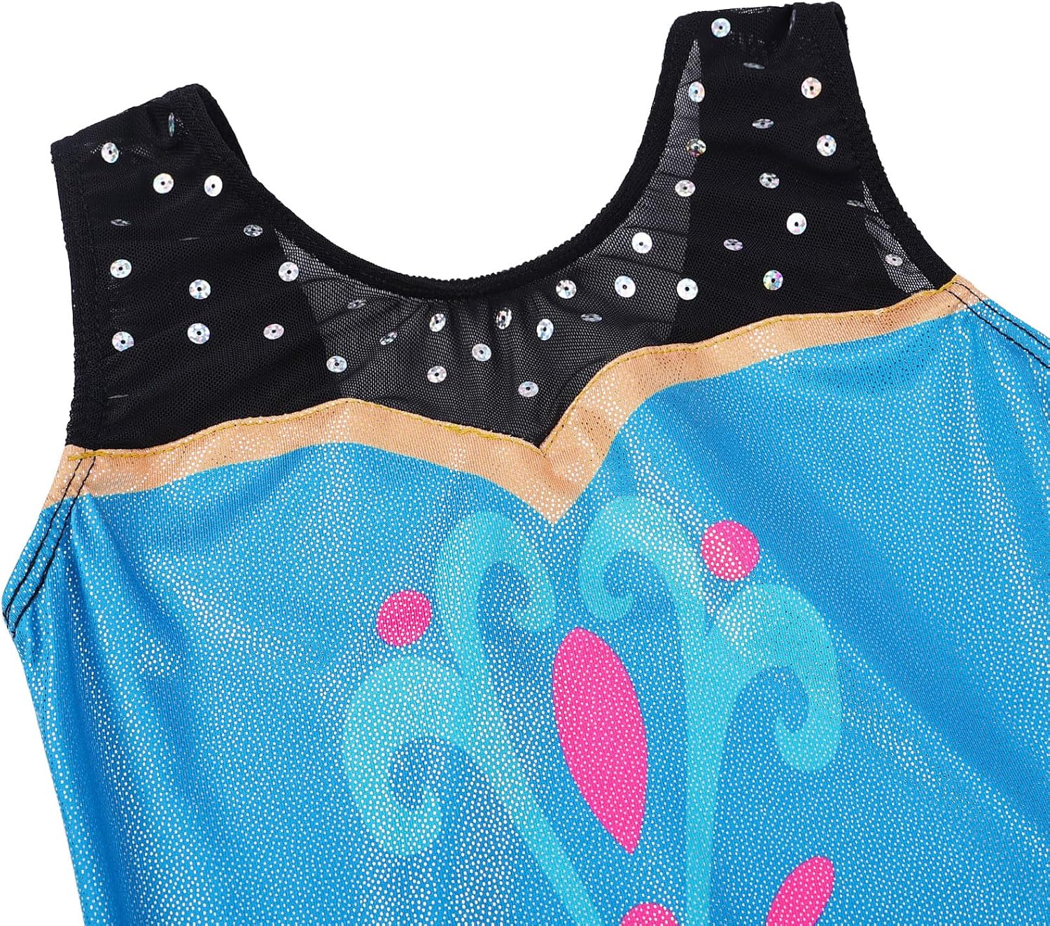TFJH E Girls Leotard Gymnastic Apparel Mesh Ballet Dancewear Practice Outfits Tumbling Wear 228 Black Blue 10A