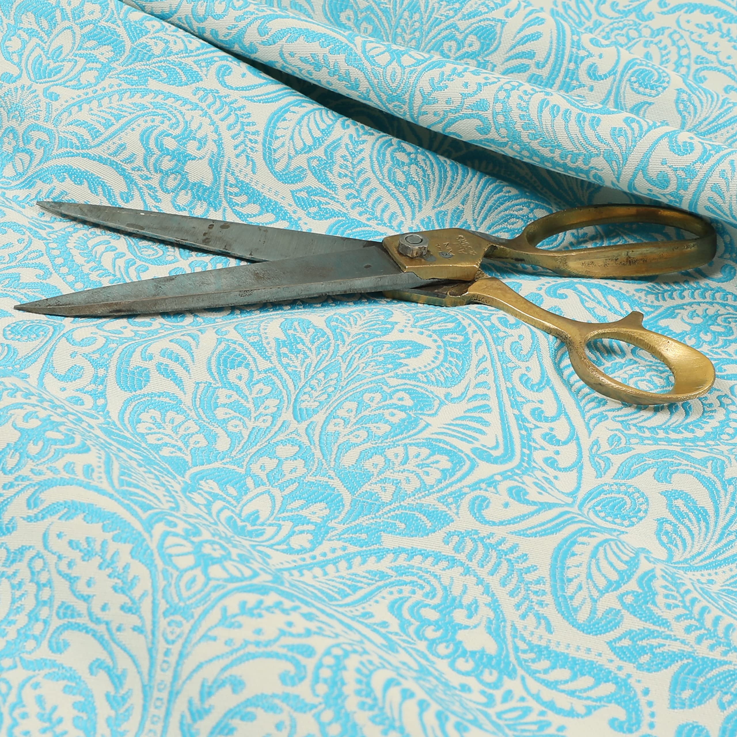 Redbrick Mill Fabrics Flame Retardant Lightweight Chenille Damask Floral Pattern Furnishing Upholstery Curtain Fabric by The Metre, Blue (Per Metre) — image 1
