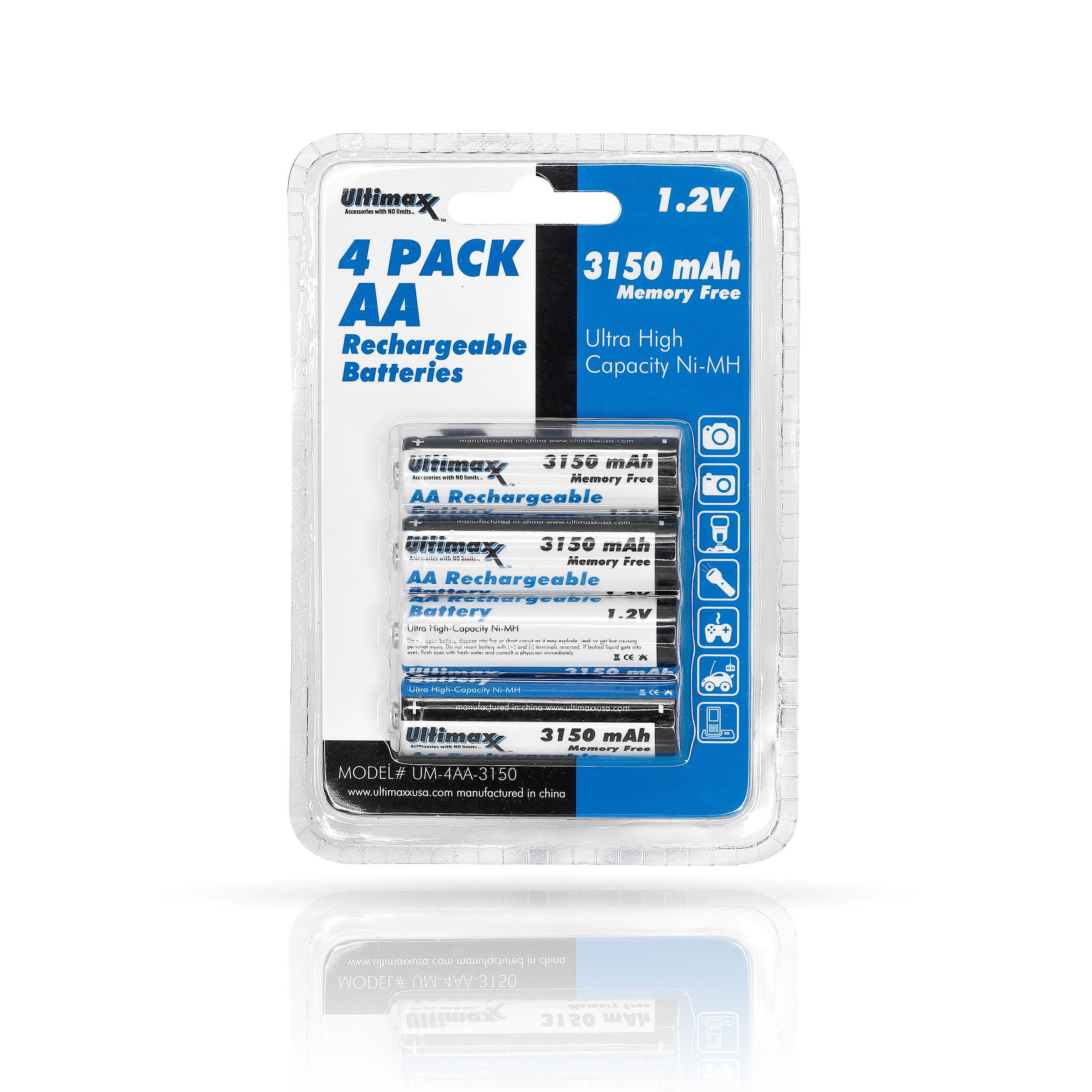 Ultimaxx Lot de 20 piles AA rechargeables 3150 mAh, double A, avec chargeur NiMH