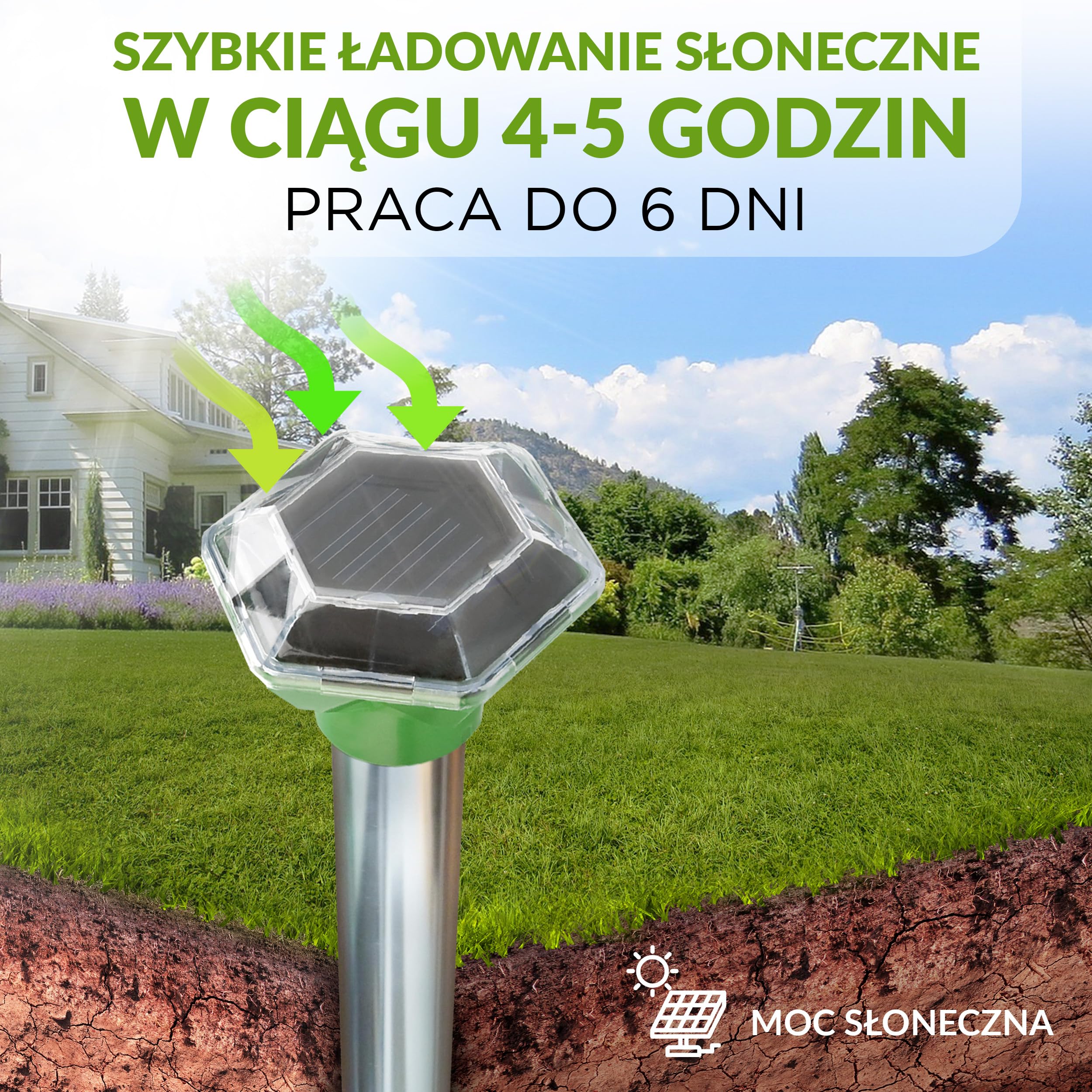 ISOTRONIC Solarny odstraszacz kretów, norników i węży – Z kolcem do wbijania w ziemię – Do ogrodu i na trawnik – Skuteczna ochrona – Zasięg 1250 m² (1 sztuki)