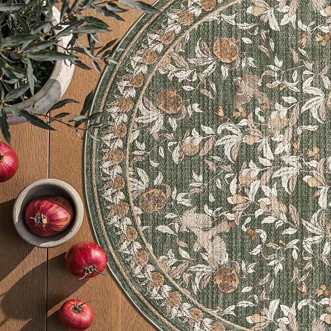 Tapete decorativo para entrada y hogar, 1'9"x3' semiluna, lavable, verde miniatura 2