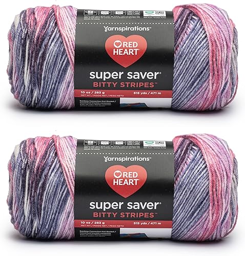 Miniatura 19 de Red Heart Super Saver Bitty Stripes - Hilo de algas marinas, paquete de 2 unidades de 100 % acrílico, 100% acrílico, peinado #4 (mediano), 515 Algas