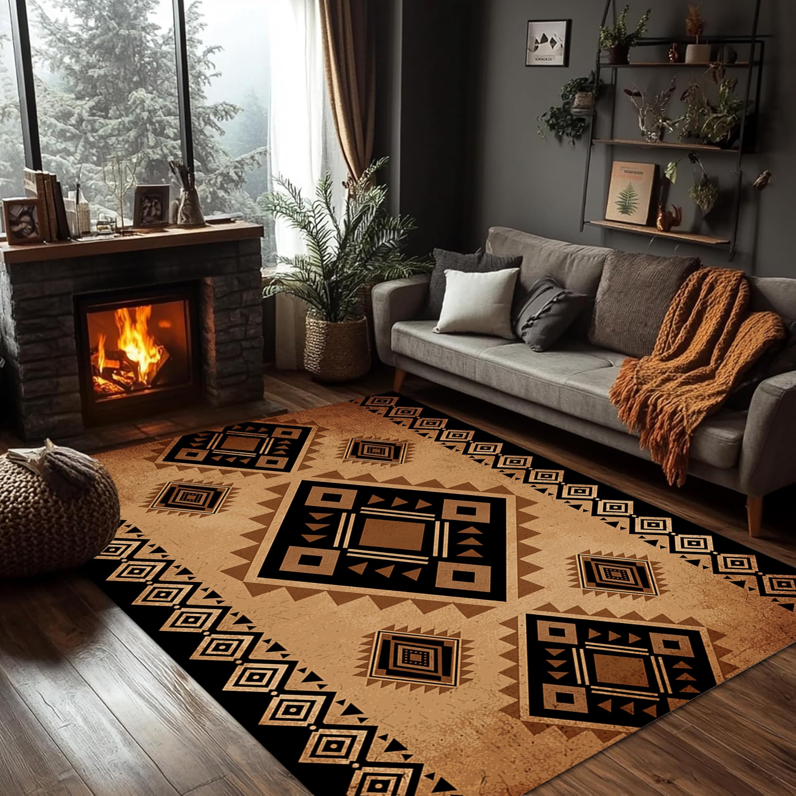 PDENZG Aztec Rug for Living Room,180x230cm,Native American Indian Southwestern Tribal Rugs, Soft Washable Non-Slipwestern Rugs,for Living Room Bedroom Dining Carpet, Brown, Gray, Black,