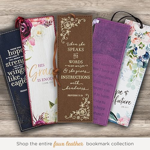 Miniatura 6 de Christian Art Gifts - Separador de piel sintética con cinta de satén y verso bíblico inspirador para mujeres y hombres, Marrón - Proverbios 31 Mujer