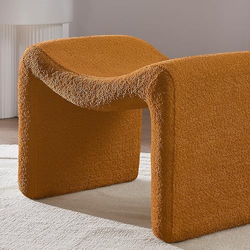 Miniatura 4 de Modern Boucle - Taburete otomano, taburete de tocador, taburete con patas de madera, sofá, banco y reposapiés, asiento adicional para tocador, sala