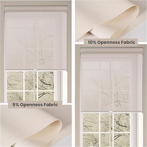 Vista 7 de Persianas enrollables con filtro de luz personalizadas para ventanas, persianas enrollables solares sin cordón, 10 % de apertura, cenefa de casete