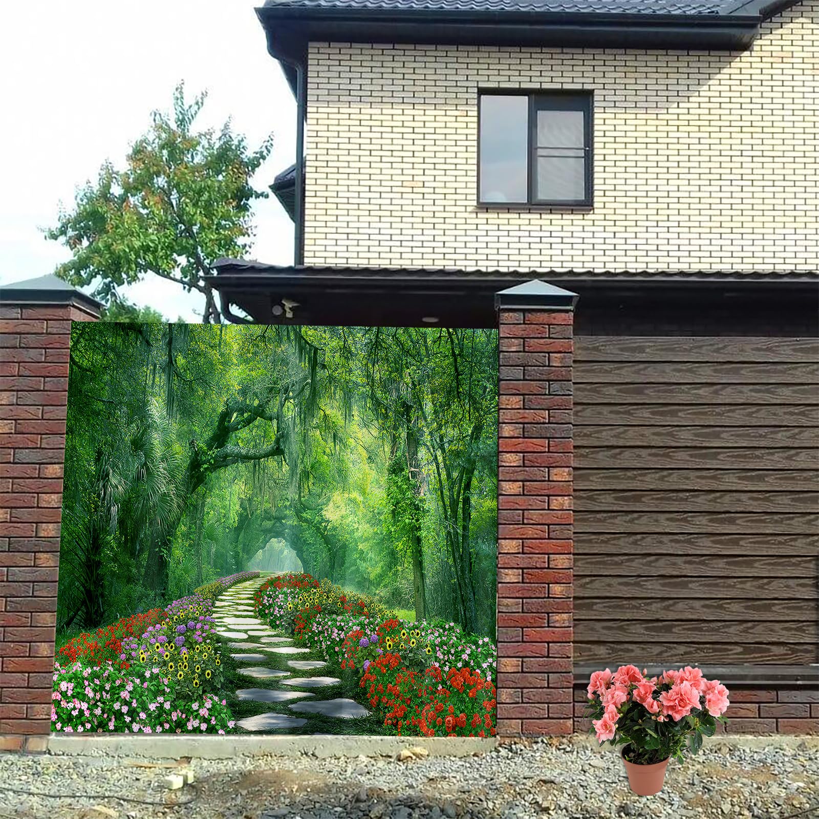 Newhomestyle Garden View Bathroom Shower Curtain, Natural Plant Landscape Flower Forest Green Waterproof Bath Curtain - Image 4