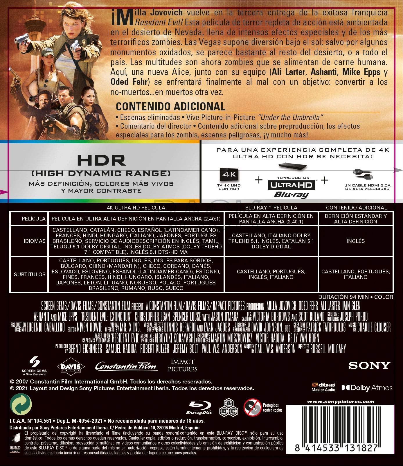 Resident evil 3: extincion (4k uhd + blu-ray)