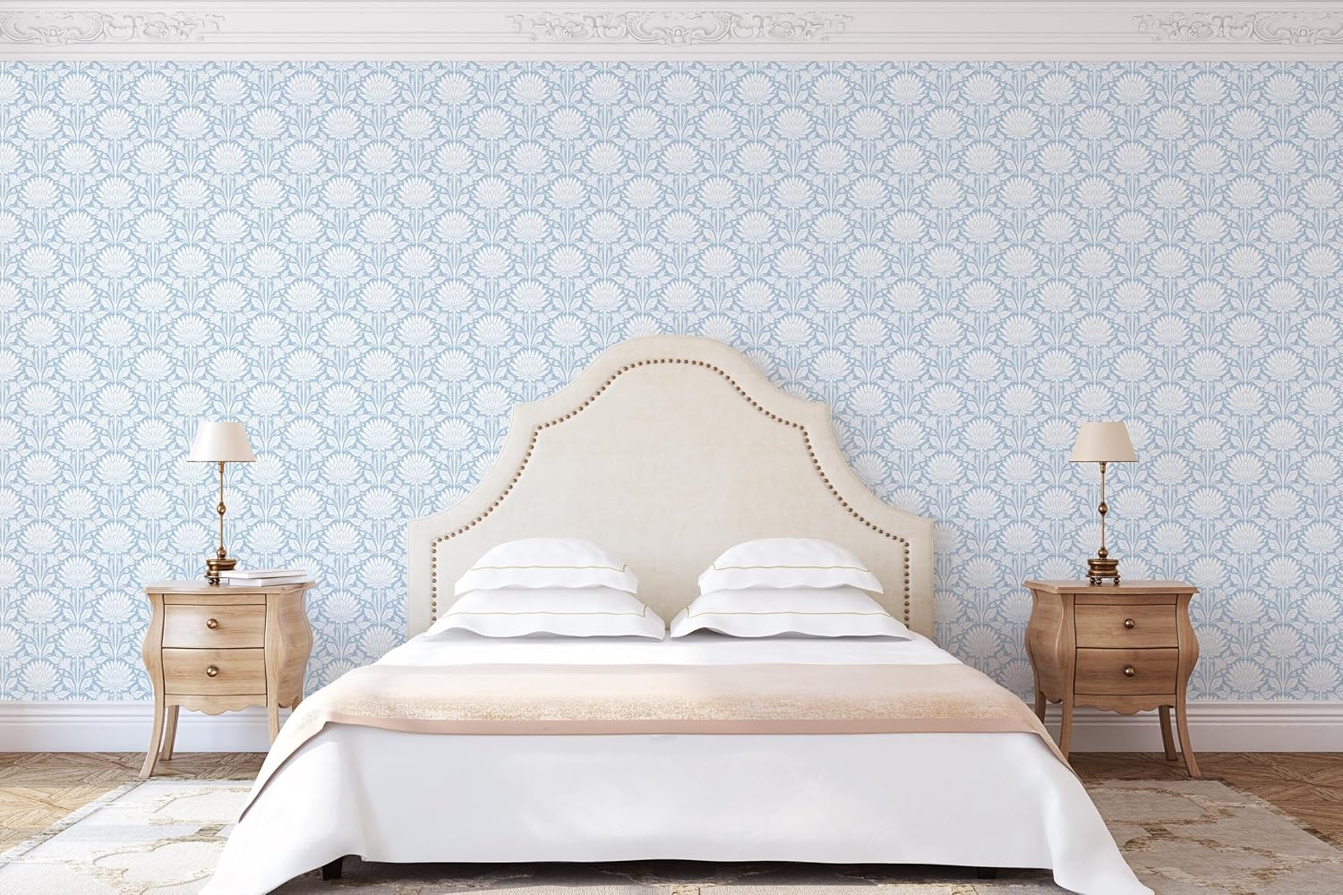 Block Print Chrysanthemum Blue X Presutti Designs (Size: 20.5 X 108 Inches, Material: Canvas (Peel and Stick))