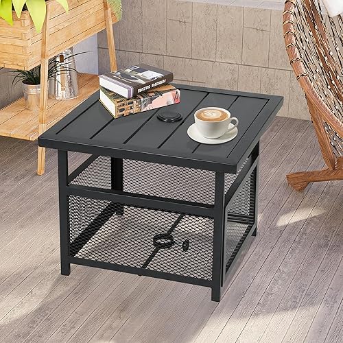 Miniatura 6 de Crownland Mesa auxiliar cuadrada para patio al aire libre con agujero para sombrilla de 1.57 pulgadas para jardín, piscina, patio trasero, color