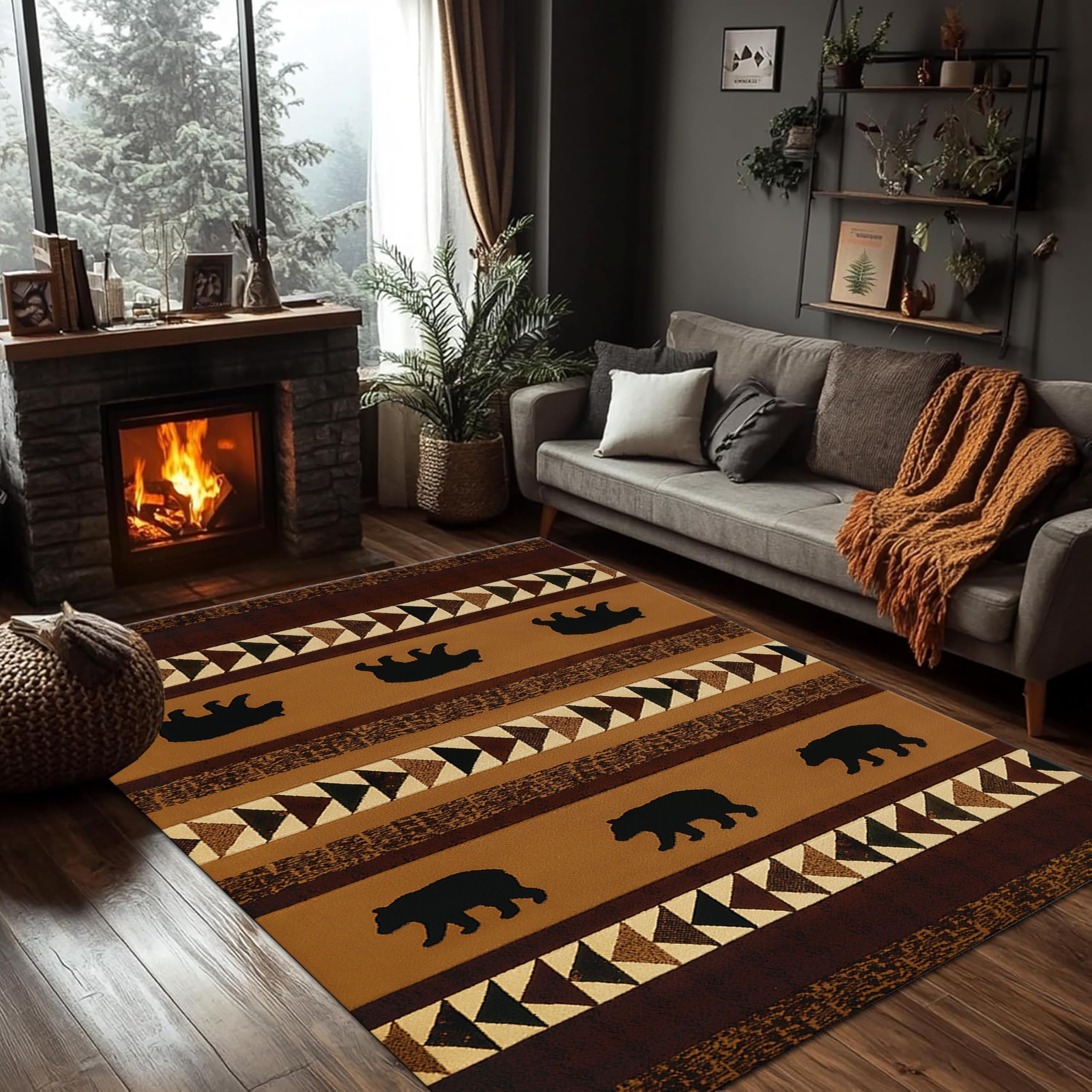 PDENZG Western Rustic Brown Bear Area Rug, 70x140cm,Farmhouse Wild Animal Cabin Decor Area Rugs, Southwestern Native Ethnic Tribal Rug, for Bedroom, Living Room, Dining Room, Office Washable Rugs — image 1