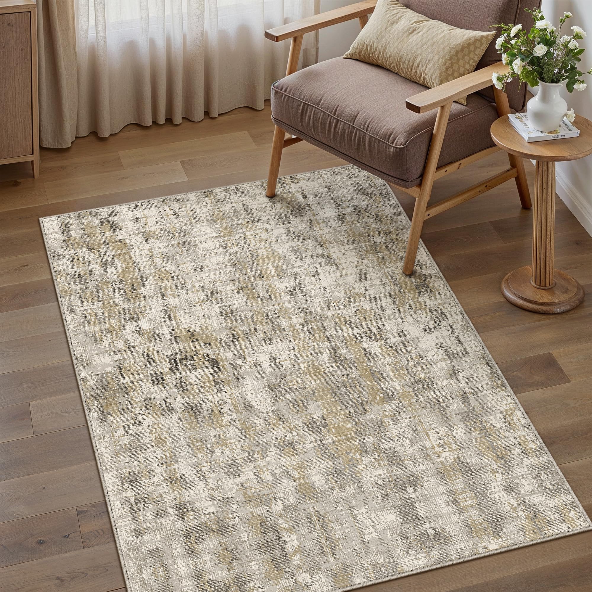 PureCozy Teppich Wohnzimmer Waschbarer rutschfest Boho Abstrakt Carpet