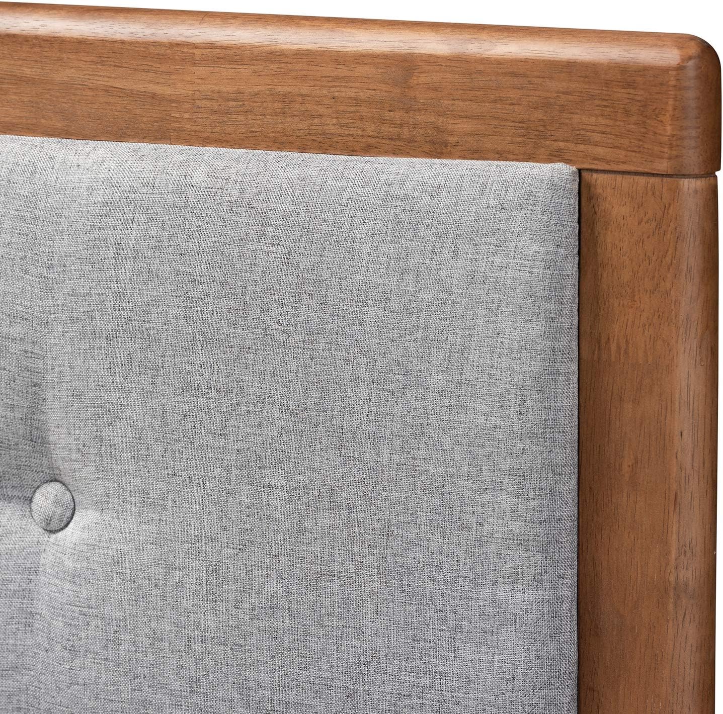 Baxton Studio Sarine Mid-Century Modern Light Grey Fabric Upholstered Walnut Brown Finished Wood Queen Size Headboard