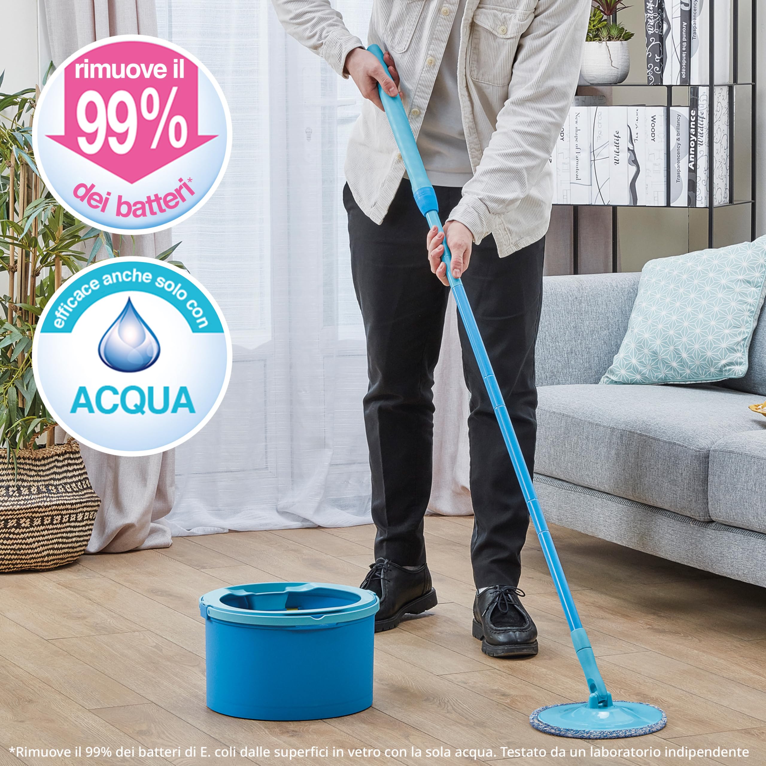 Spontex Aqua Revolution System X'tra Set mop e secchio - Separa l’acqua sporca da quella pulita - Pulisce pavimenti in laminato, legno e piastrelle - Mop piatto con 2 x ricambi in microfibra