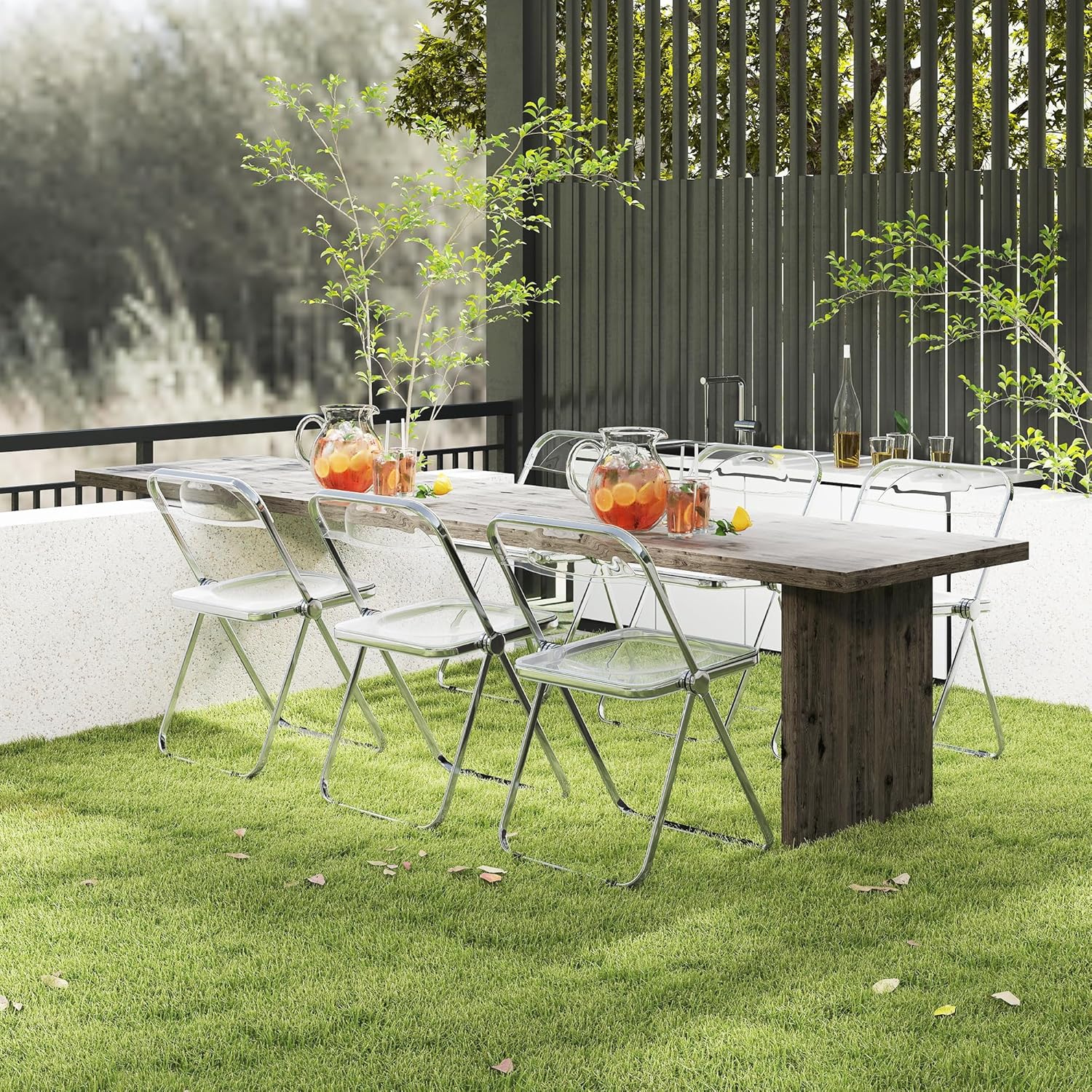 Real Relax Acrylic Folding Chairs,Foldable & Stackable Clear Chairs with Metal Chrome Frame, Indoor and Outdoor, for Home, Office, Party & Events,Set of 2,350LB,Transparent