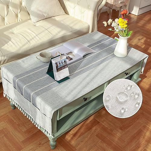 qiden Mantel para mesa auxiliar, funda para mesa auxiliar con bolsillos y borlas, lino de algodón, impermeable, mantel rectangular pequeño, para qiden Mantel para mesa auxiliar, funda para mesa auxiliar con bolsillos y borlas, lino de algodón, impermeable, mantel rectangular pequeño, para