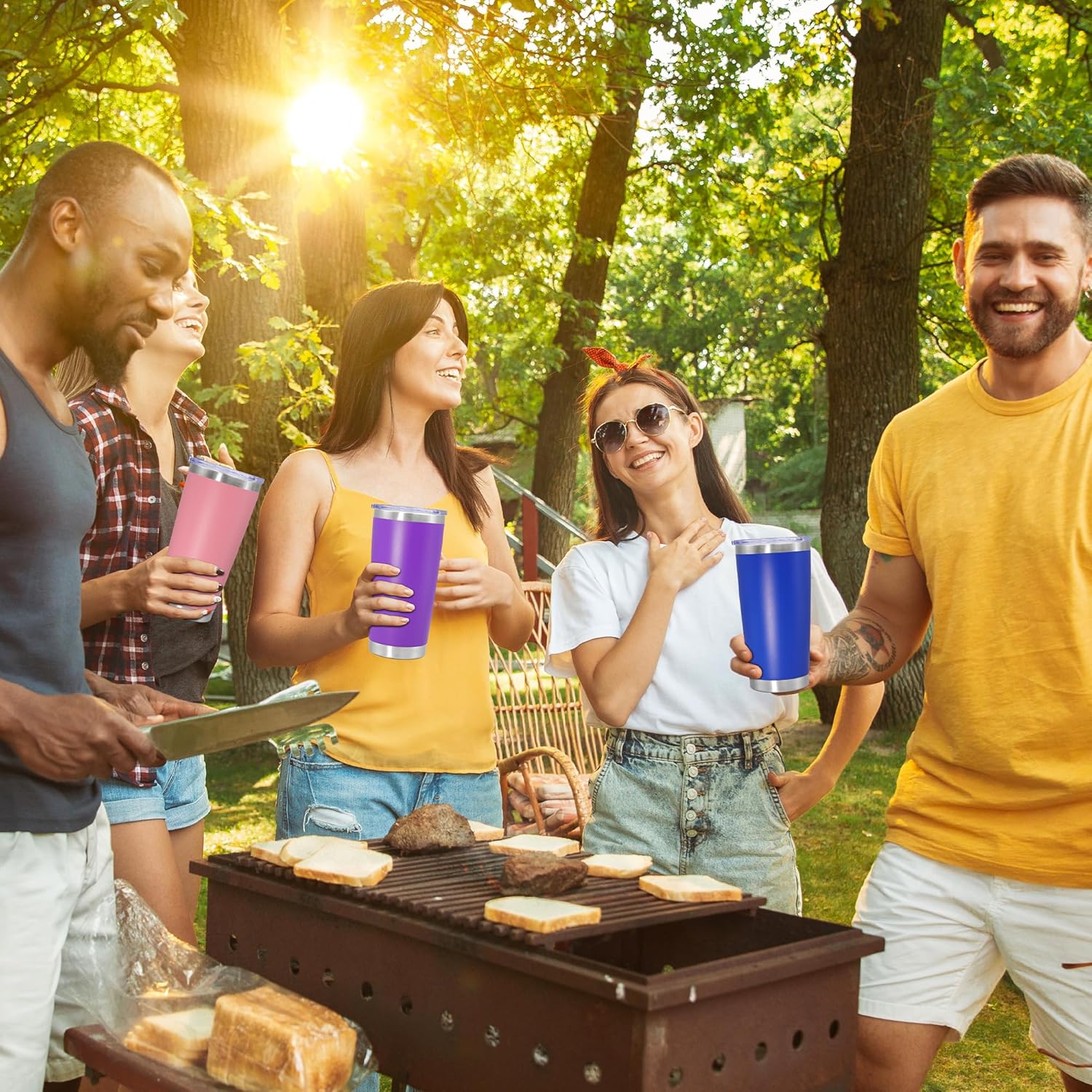 20 oz Tumbler Coffee Travel Tumblers Bulk with Lid Stainless Steel Double Wall Vacuum Insulated Mug Powder Coated Cups fit Car Cupholder for Hot and Cold - Dark Blue, 8Pack - Image 2