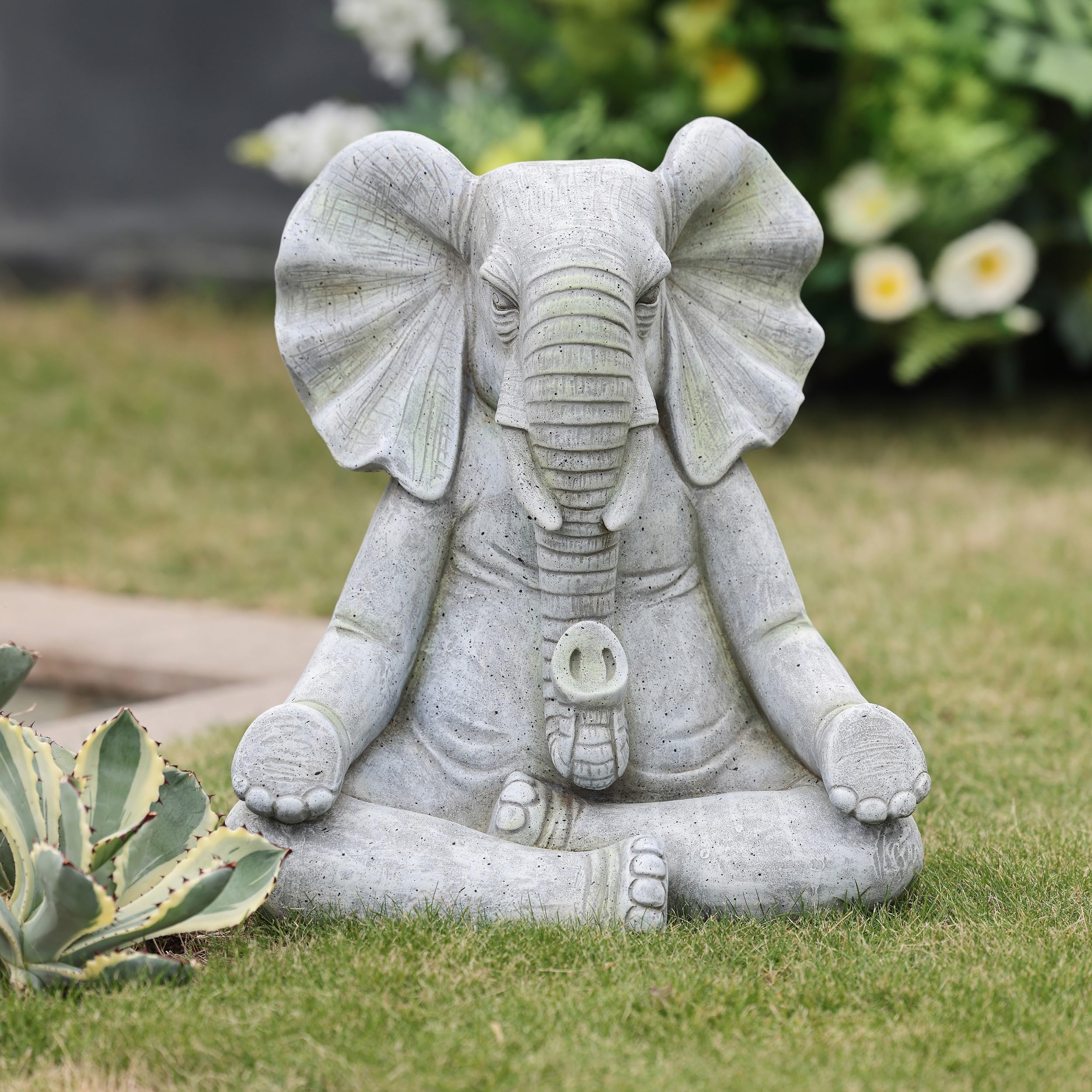 LuxenHome Elephant Garden Statue,16.34'' Gray MgO Meditating Elephant Statue Unique Lucky Elephant Decor Zen Sculptures for Garden Patio Home & Office