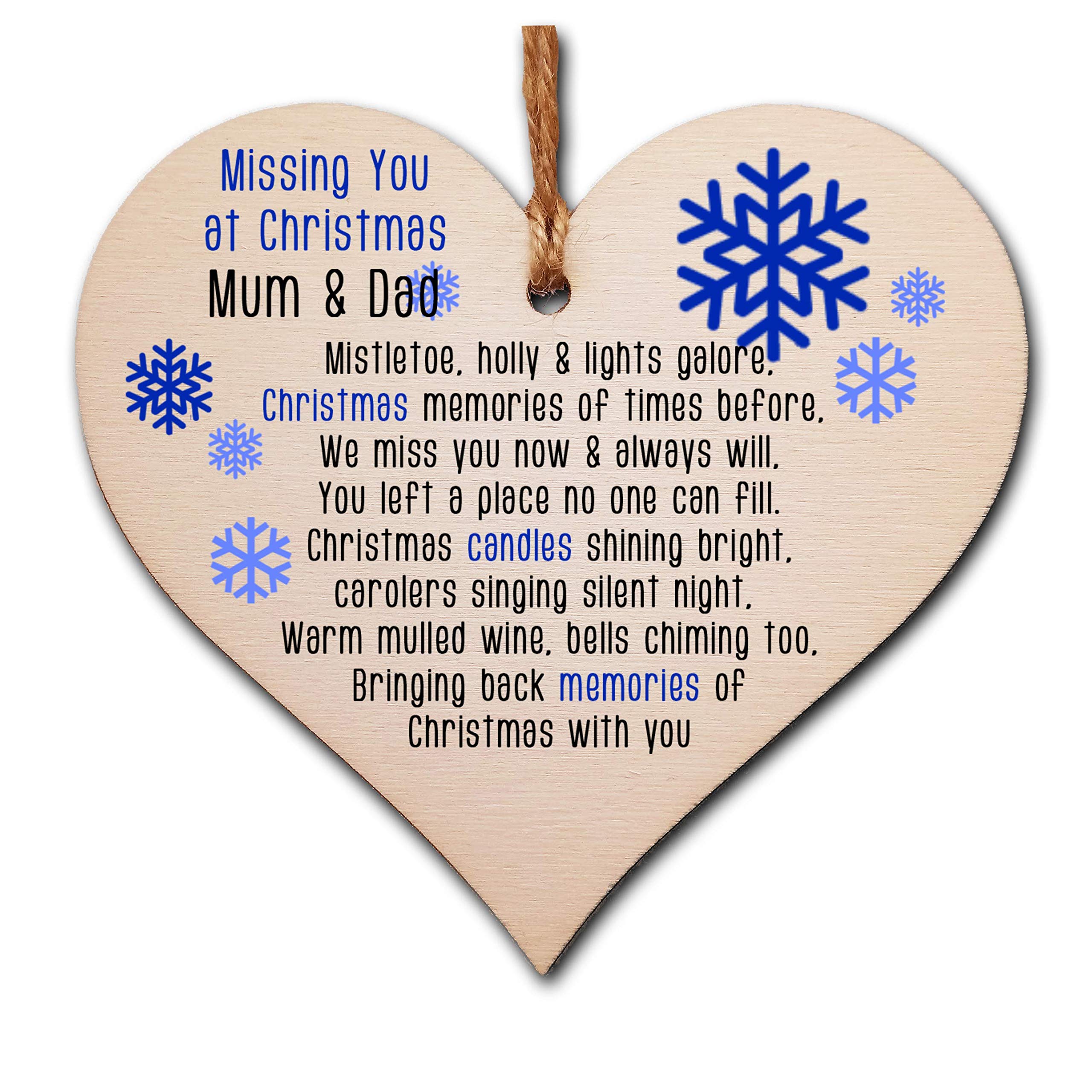 The Plum Penguin Handmade Wooden Christmas Hanging Heart Plaque Gift Missing you at Xmas sentimental rememberance present tree decoration snowflake lost loved ones