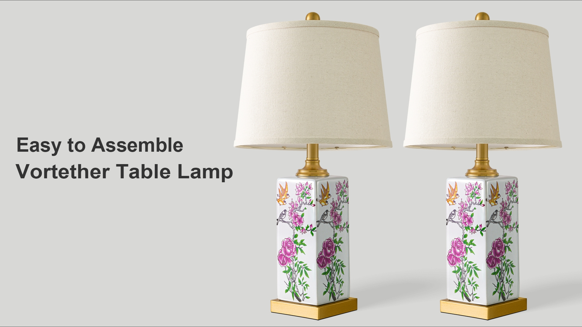 Image of 24.7 inch Chinoiserie Lamps Set of 2, Ceramic Table Lamps for Bedroom