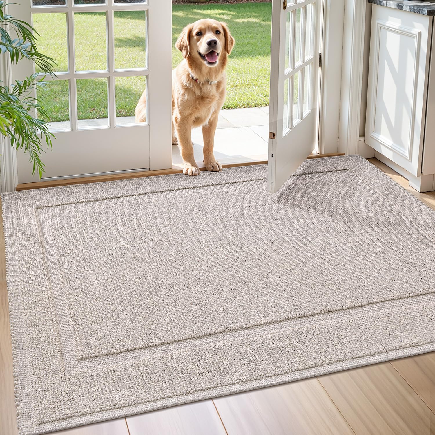 Tapis d'entrée extra fin 80x150 cm beige pliant et antidérapant