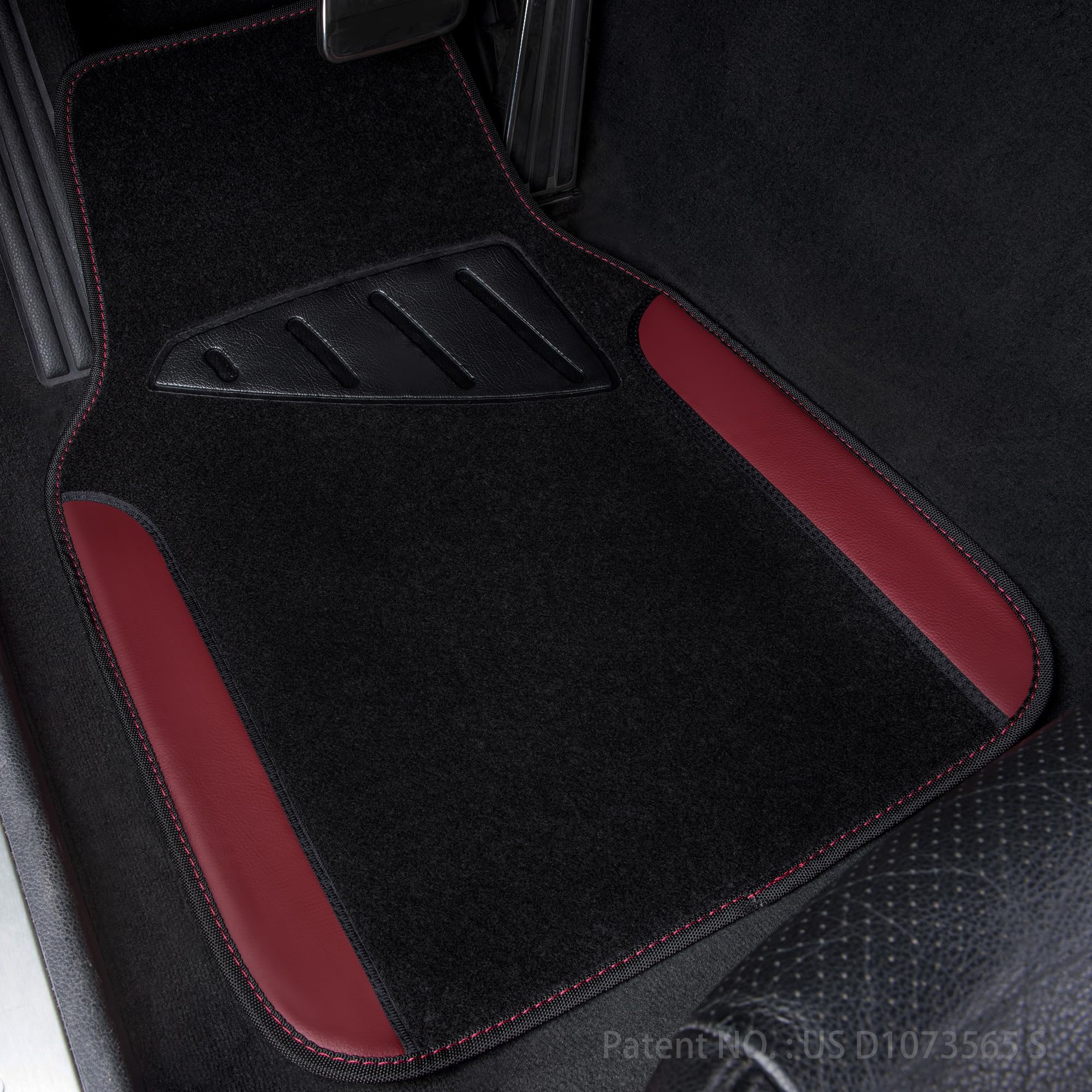 CAR PASS Waterproof Universal Fit Car Floor Mats, Car Mats Fit for SUV,Vans,sedans, Trucks,Set of 4pcs Car Carpet with Driver Heel Pad（Black and Burgundy）