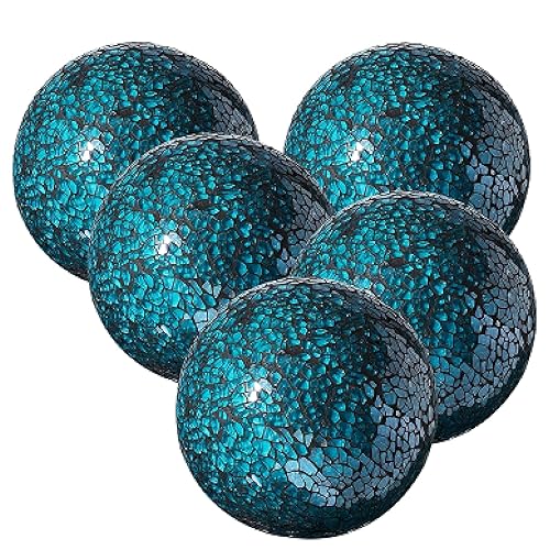 WH Housewares - Juego de 5 bolas decorativas de cristal 3 pulgadas de diámetro Negro, Oro, Rojo, Turquesa