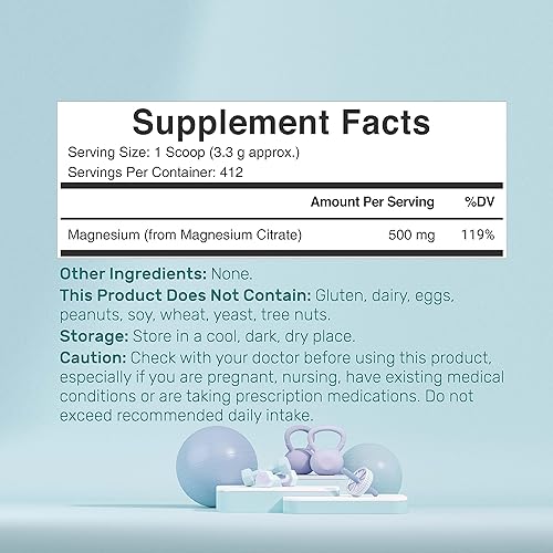 Miniatura 2 de DEAL SUPPLEMENT Citrato de magnesio en polvo de 500 mg, 3 libras, sin sabor, fácil de absorber - Mineral traza purificado para apoyo muscular,