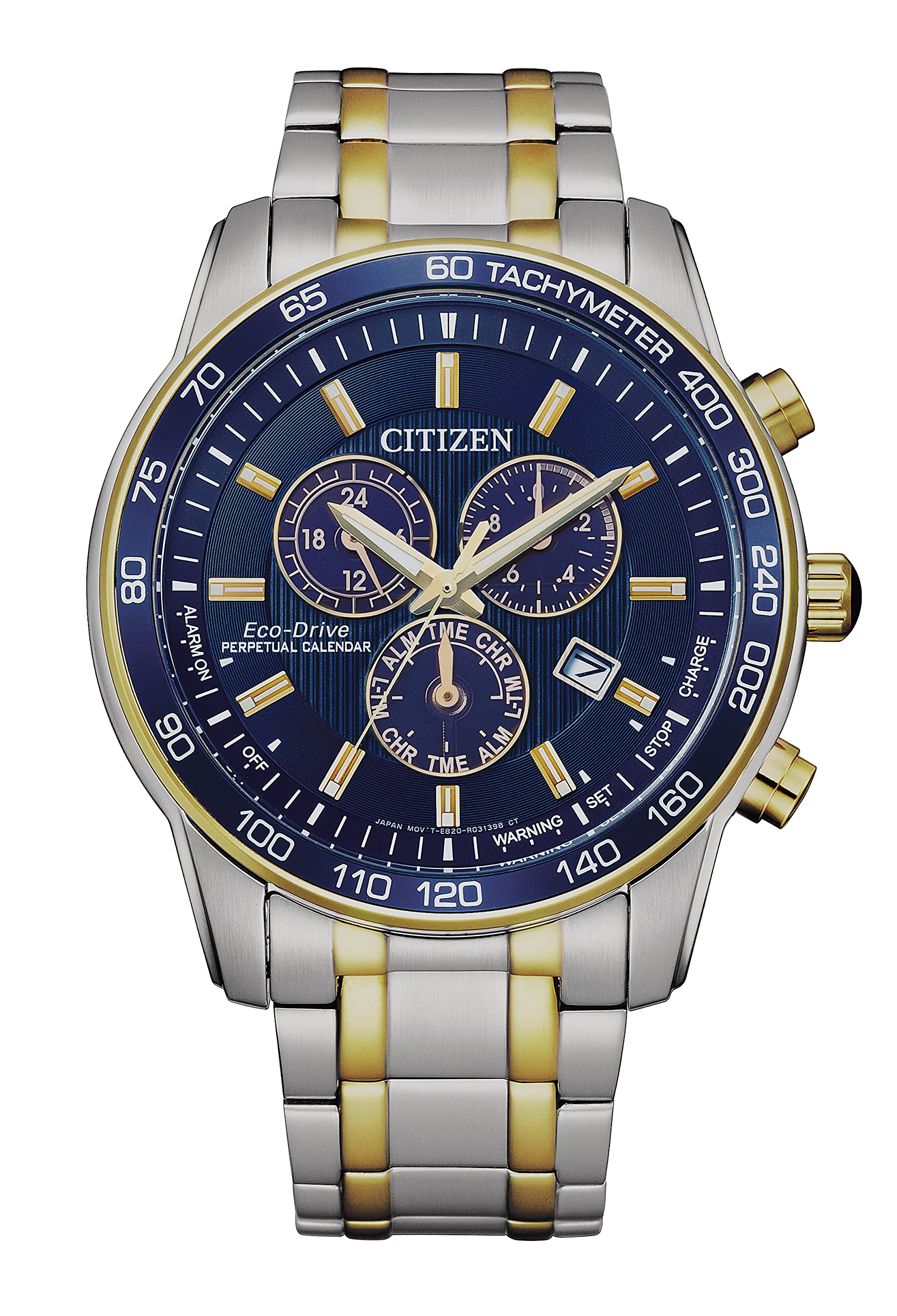 Men's Eco-Drive Sport Luxury Chronograph Watch in Two-tone Stainless Steel, blue dial (Model: BL5517-55L)