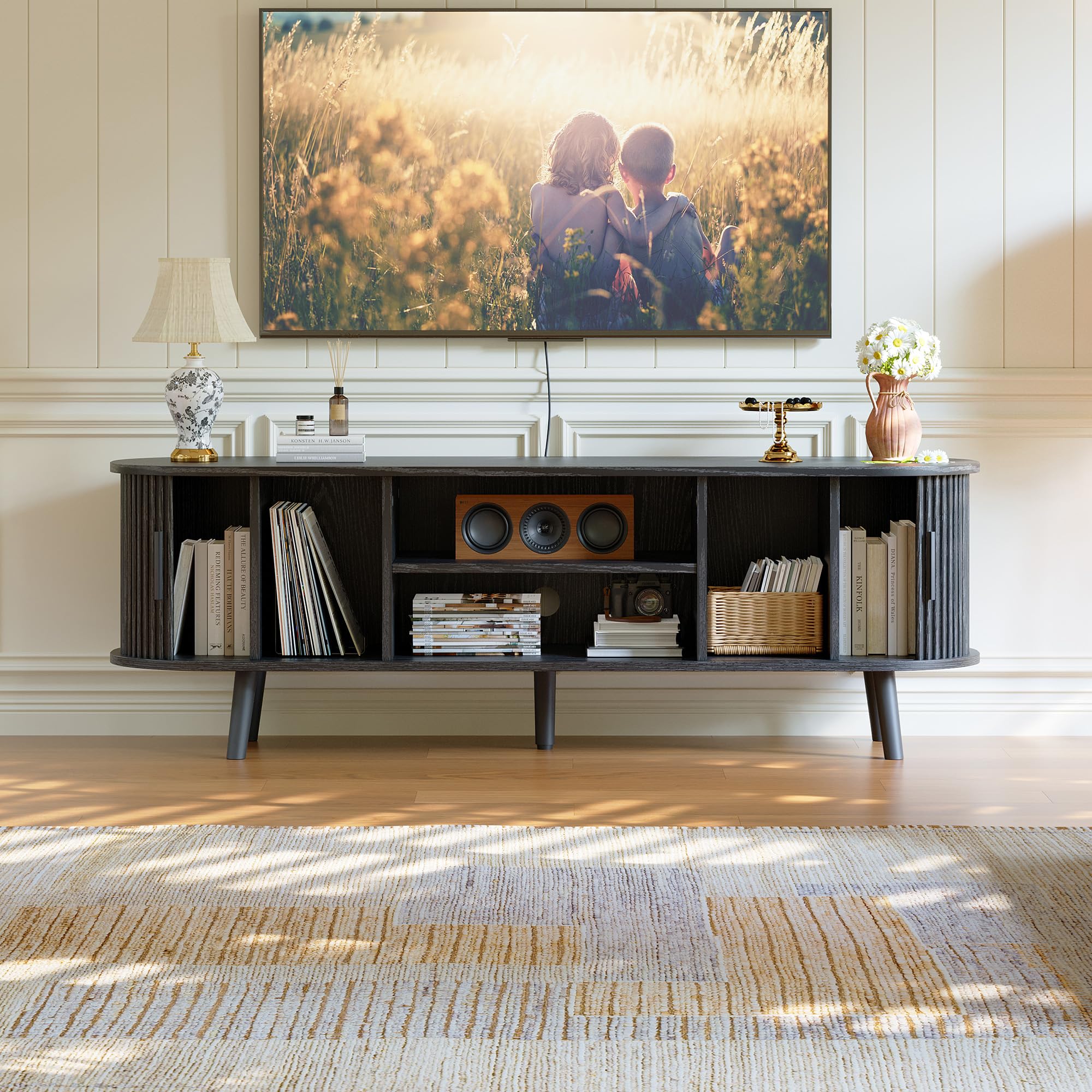 Best Black Modern TV Stand Picks for 2026 1 ChooChoo 54' Mid Century Modern TV Stand with Fluted Sliding Doors — product photo
