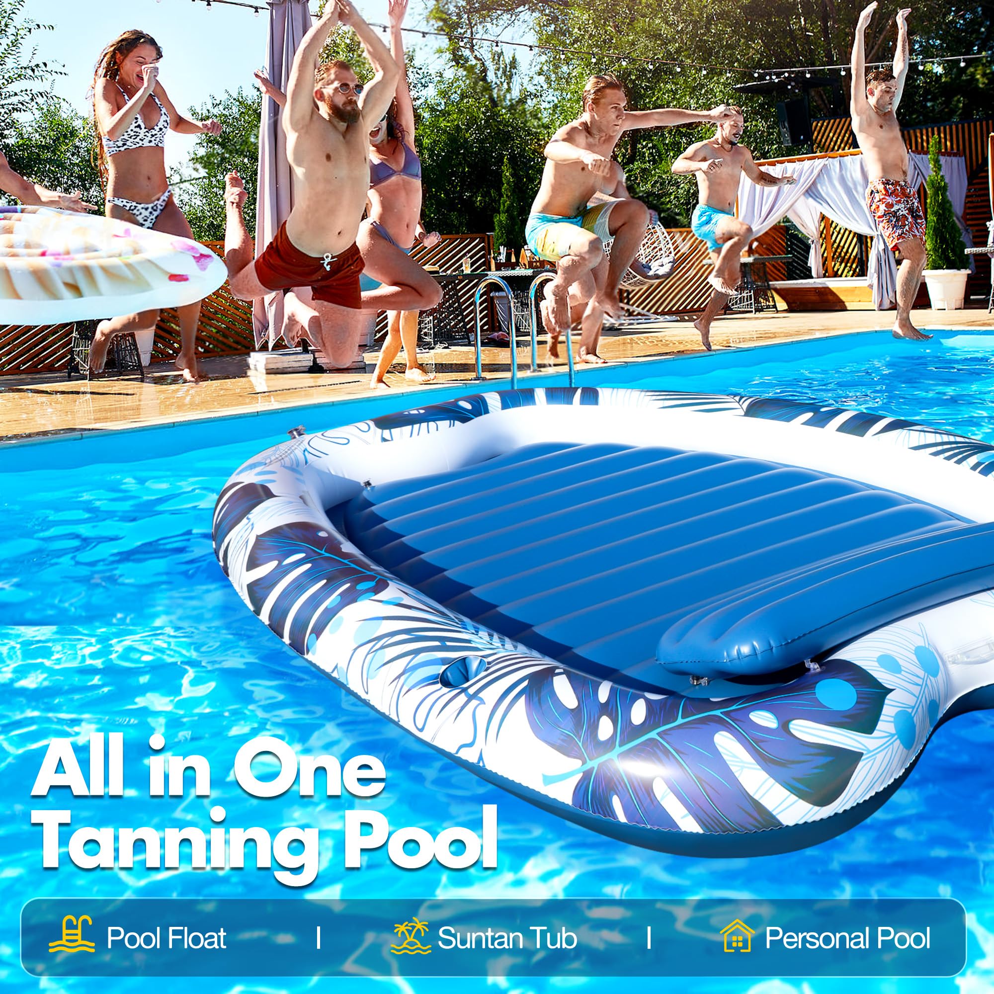 LanOcean Colchoneta Piscina Adultos, 230x170cm Flotadores Piscina Adultos con 2 Portavasos, Colchonetas Hinchables para Piscinas Gigante con Reposacabezas, Colchoneta Playa para Piscinas y Jardines