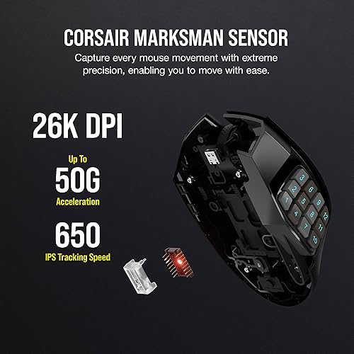 Miniatura 6 de CORSAIR SCIMITAR ELITE RGB Wireless MMO Gaming Mouse - 26,000 DPI - 16 botones programables - Batería de hasta 150 horas - Compatible con iCUE -