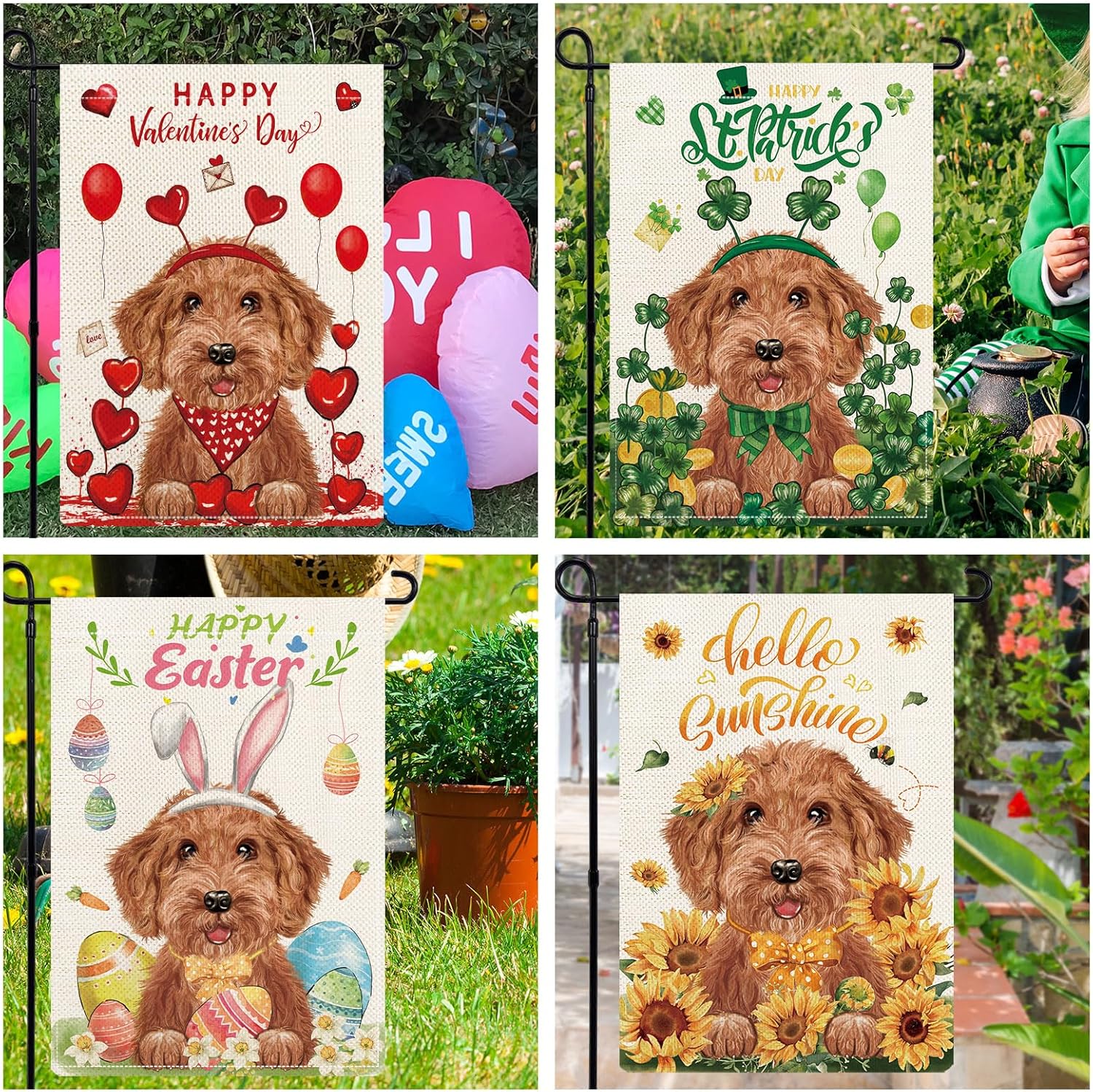 Golden Doodle Garden Flags for Outside Set of 12, Dog Welcome Seasonal Garden Flags 12x18 Double Sided for All Seasons and Holidays, Spring Yard Lawn Flag for Outdoor Decor, Goldendoodle Gifts - Image 4
