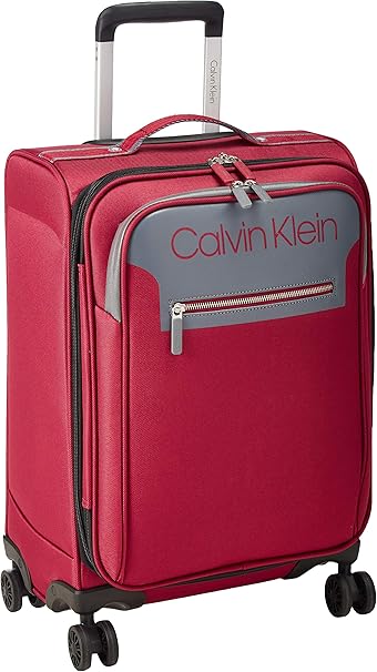 review Calvin Klein Flare Softside Spinner Luggage, Grey/Red, 21 Inch