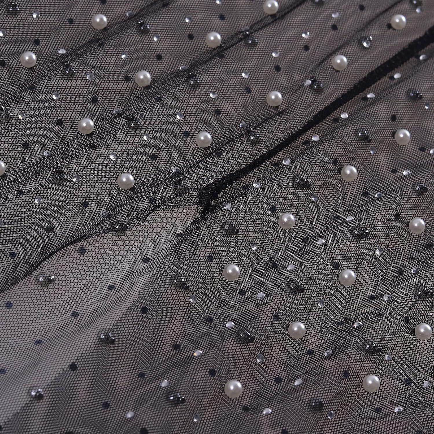 Chloefairy Sexy Women's Rhinestone Mesh Dress Pearl Sheer See Through Side Slit Midi Dress Cover Up Dress Beachwear - Image 7