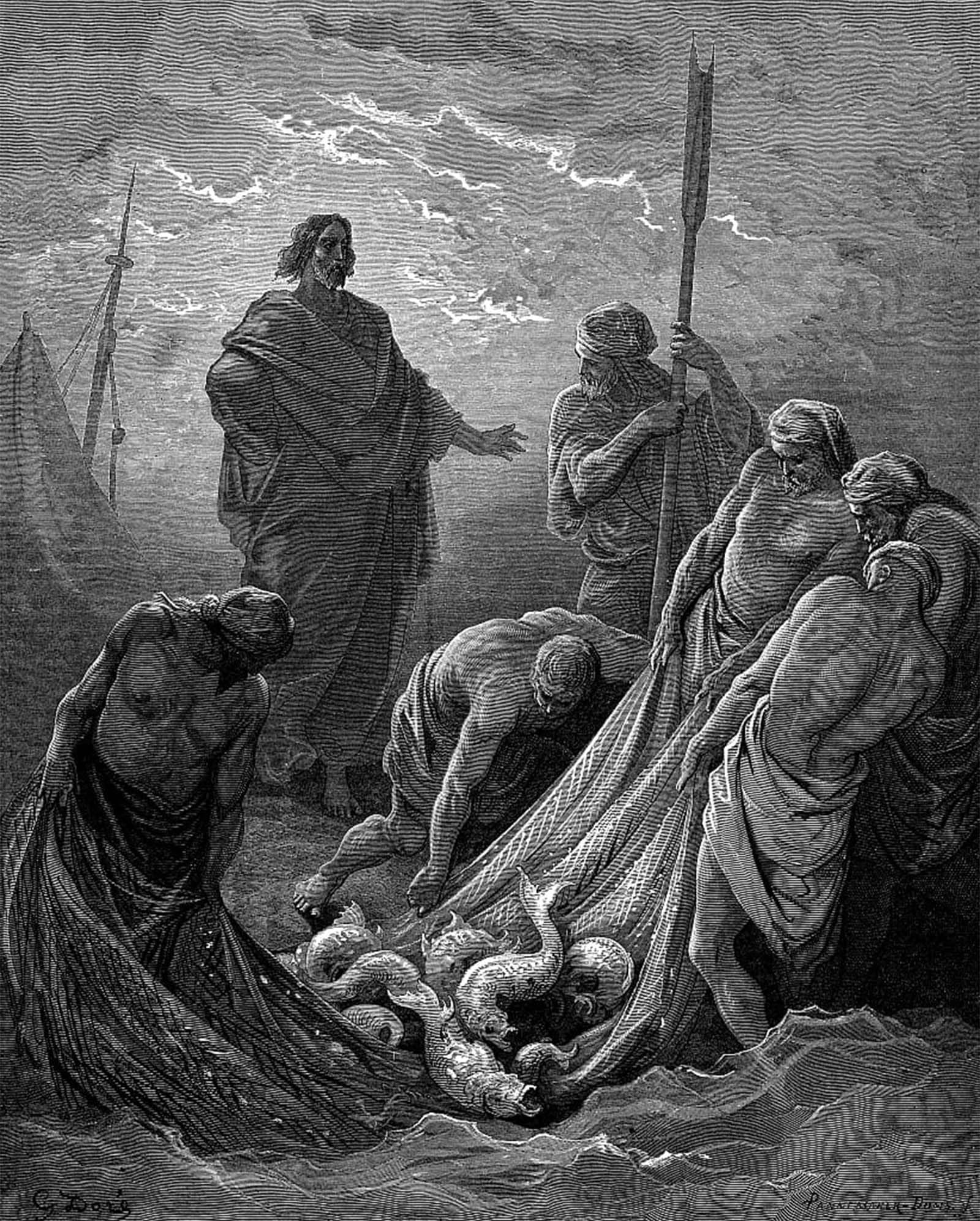 SERENDIPITP Retro Picture Poster Wall Art Pictures Painting the Draught of Fishes by Gustave Dore Wall Art Canvas Print for Wall Decor 60x90cm