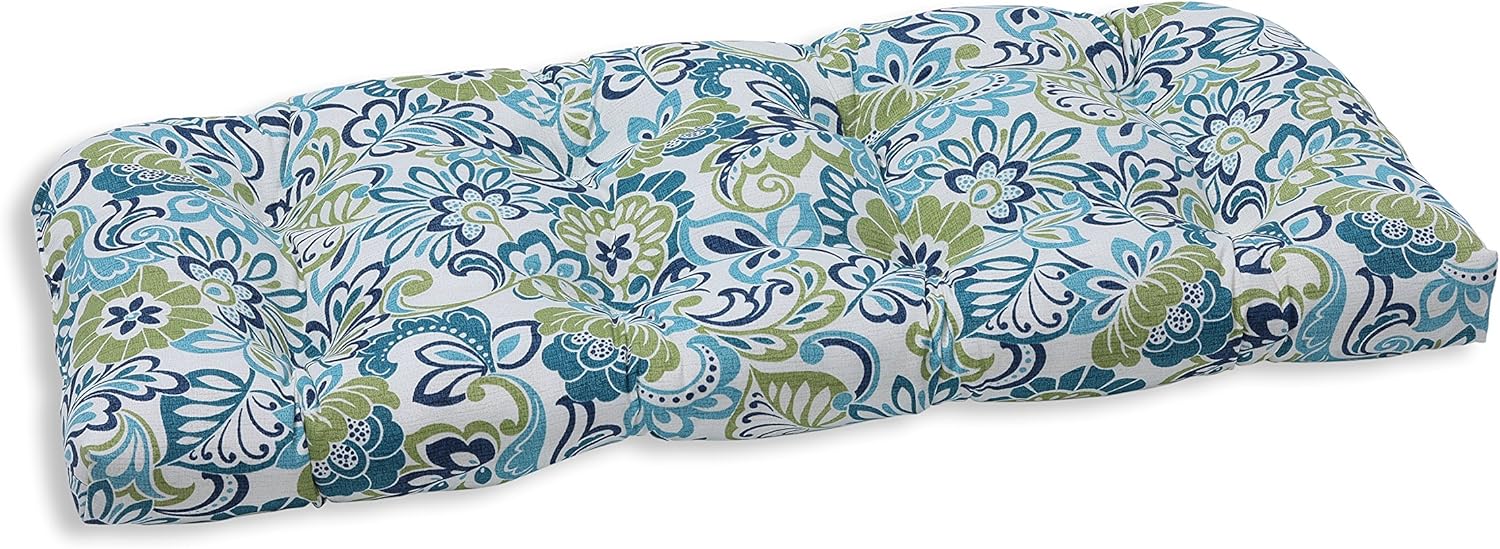 Pillow Perfect Floral Indoor/Outdoor Sofa Setee Swing Cushion, Tufted, Weather, and Fade Resistant, 19" x 44", Blue/Green Zoe, 1 Count 19" x 44" Blue/Green Zoe